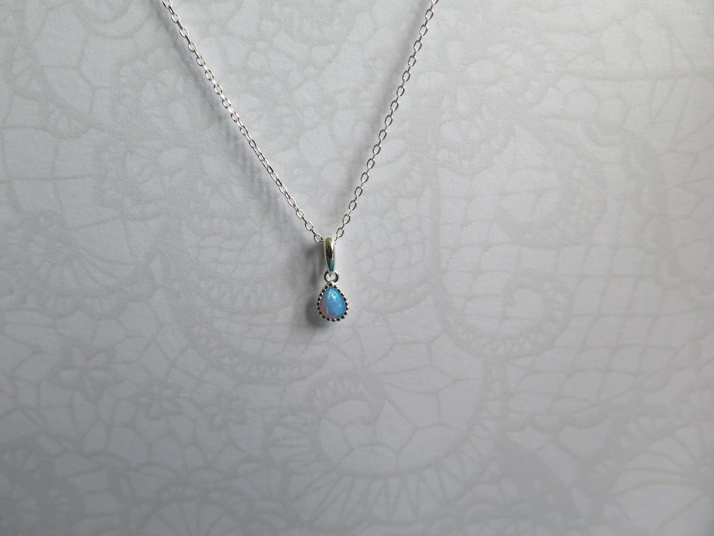 Lab-Created Opal Necklace 925 Sterling Silver – 16-18 Inch Adjustable Chain – Dainty Opal Pendant Jewelry Minimalist Gift for Women, Boho
