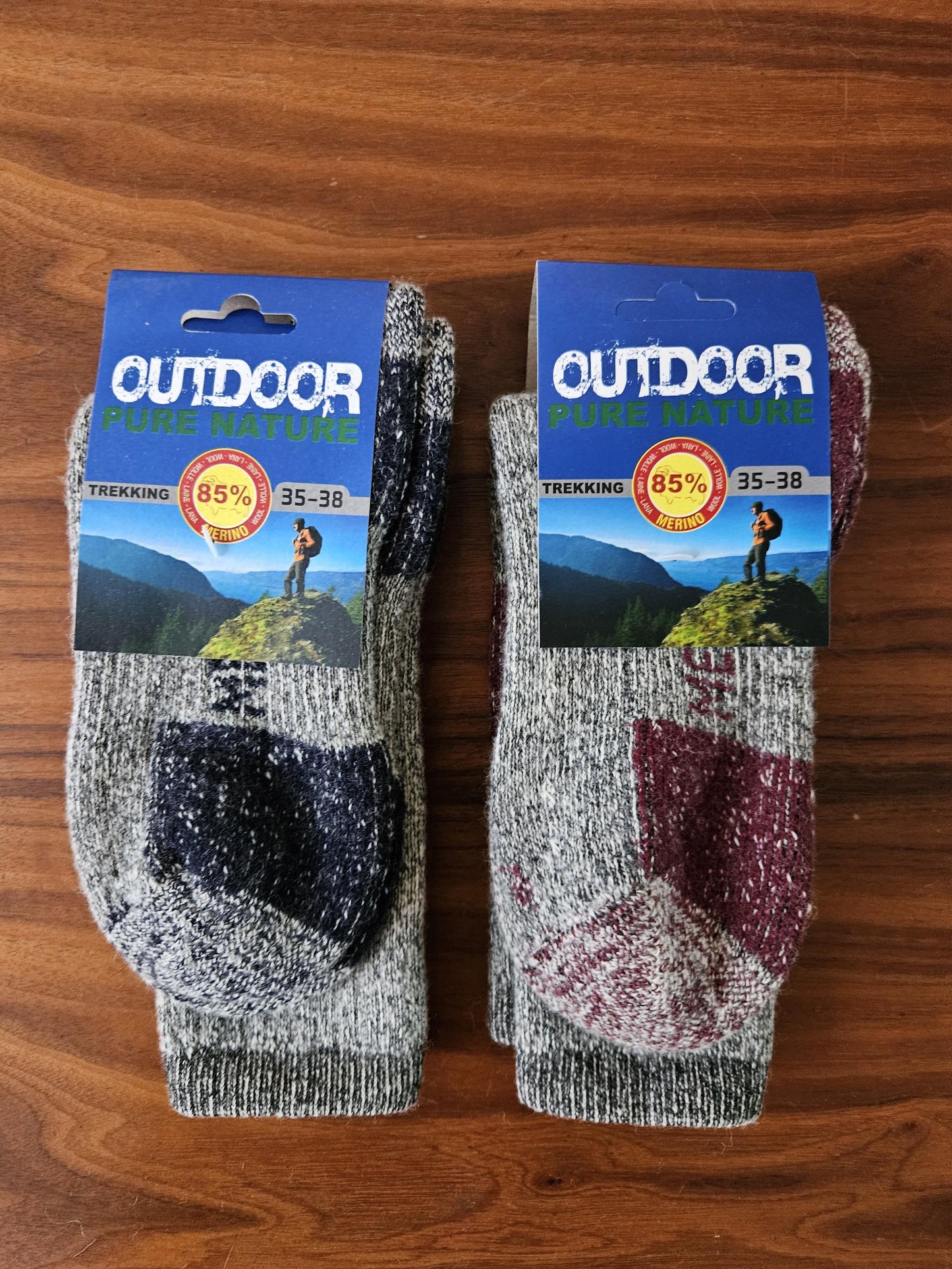 LEO Design 85% Merino Wool Trekking Socks, Moisture-Wicking – Durable Reinforced Heel and Toe – Ideal for Hiking & Camping
