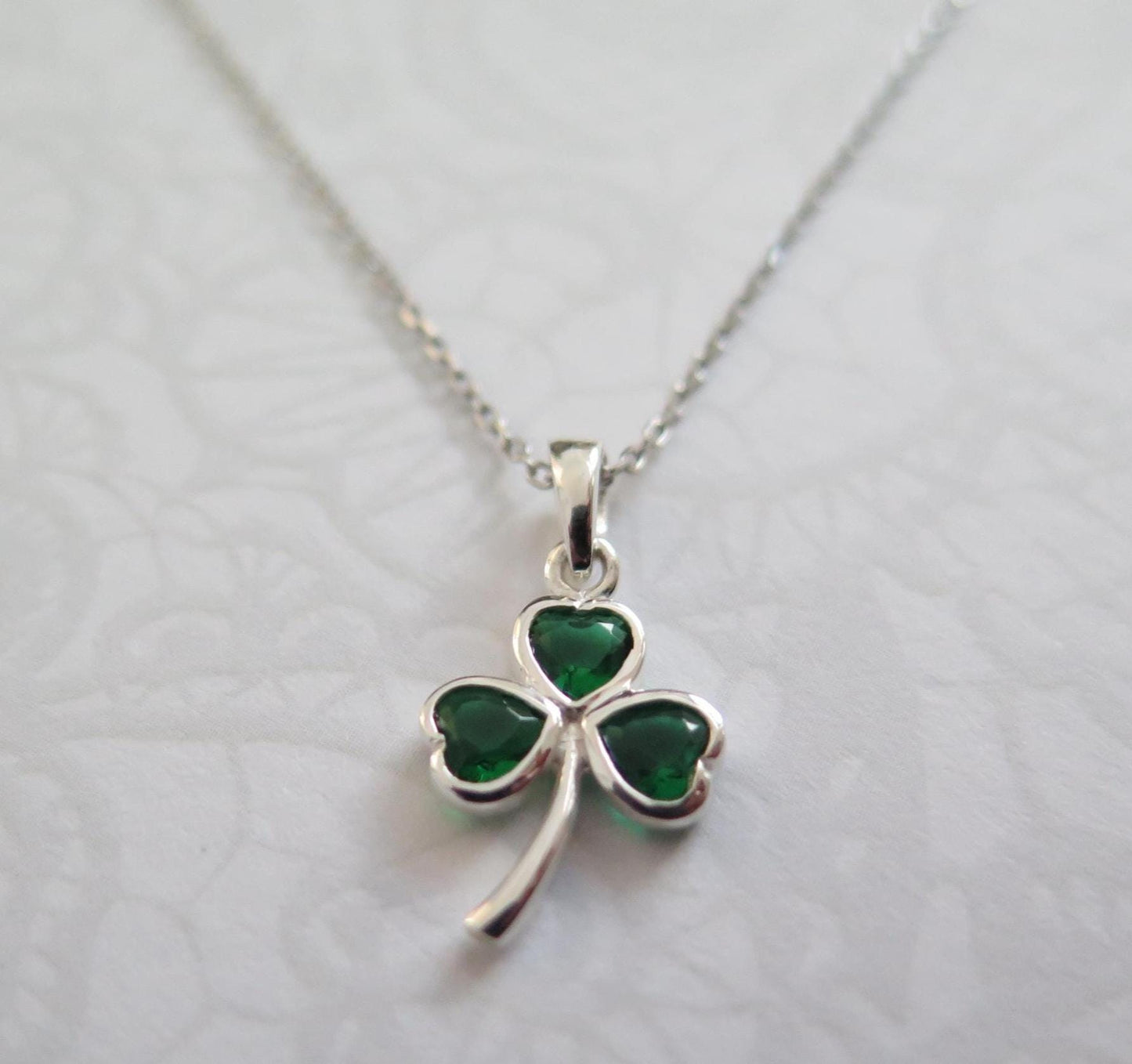 Shamrock Pendant Necklace with Earrings – Emerald Crystal Gemstone, 925 Sterling Silver Clover Charm, 18 Inch Chain, Minimalist Boho Gift