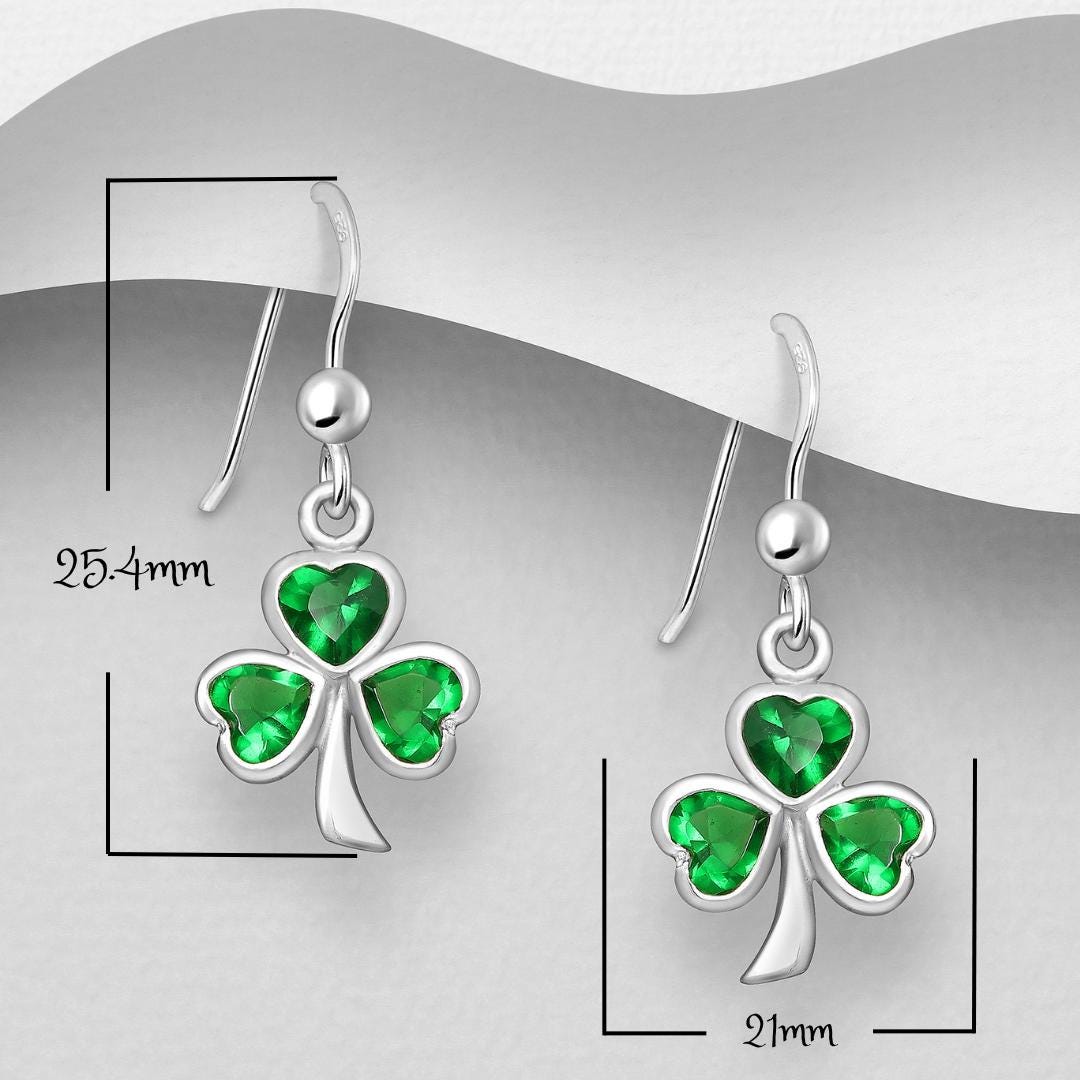 Shamrock Pendant Necklace with Earrings – Emerald Crystal Gemstone, 925 Sterling Silver Clover Charm, 18 Inch Chain, Minimalist Boho Gift