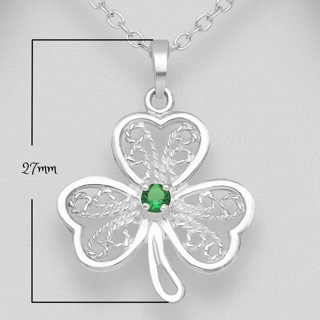 Shamrock Pendant with 18 Inch Chain – Green and Turquoise Gemstone, 925 Silver Lucky Clover Necklace, Charm Minimalist Boho Gift, Shamrock