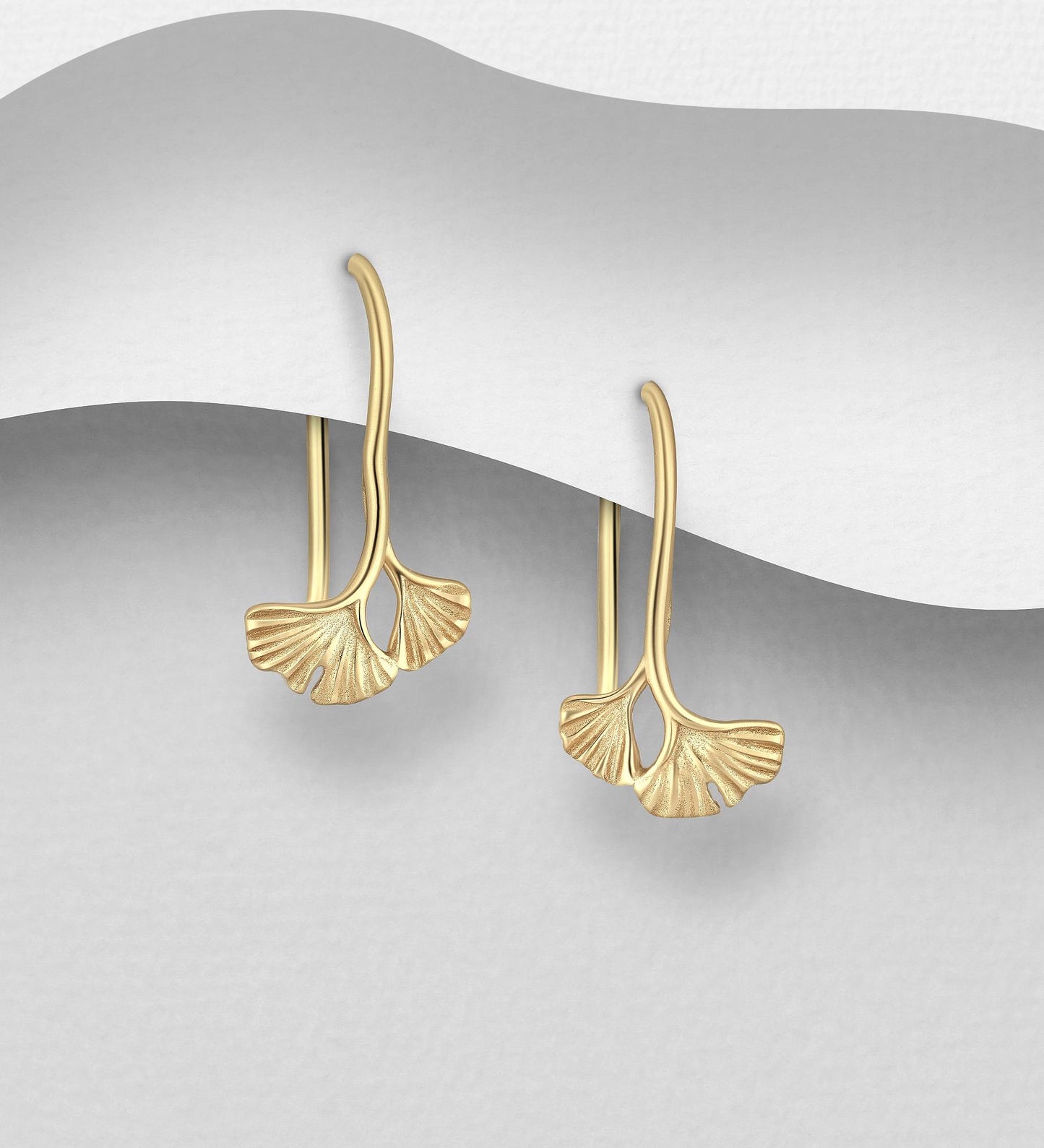 Ginkgo Leaf Hoop Earrings - 925 Sterling Silver - 14K Gold Plated - Push Back & Hoops - Minimalist Nature Jewelry Gift - Gift for Her