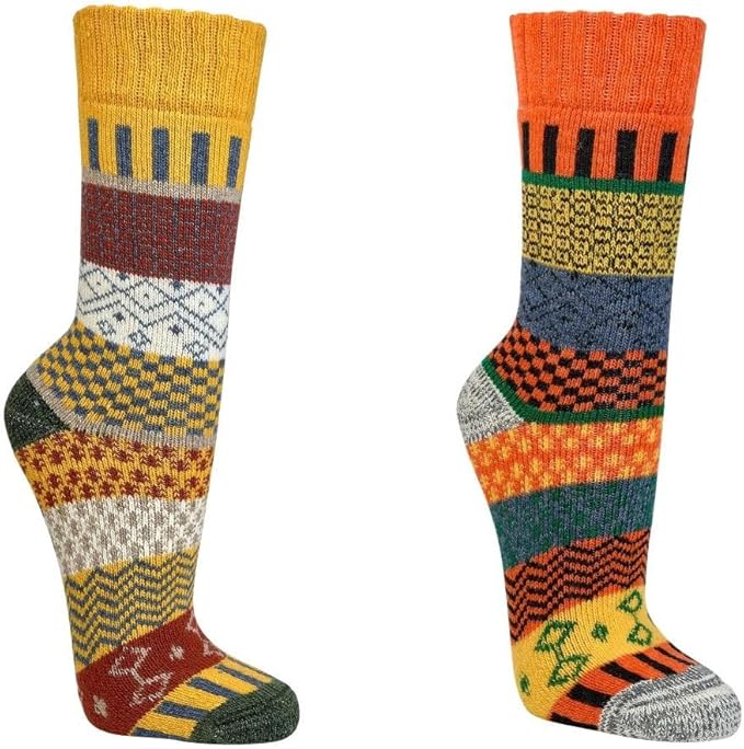 Two Pairs of Anti-Slip Norwegian Wool Socks for Men & Women, Nordic Hygge, Thermal Quality Knitted Crew Soft Warm, Full Plush