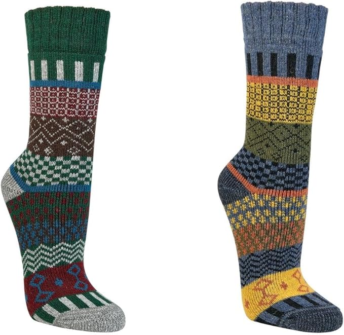 Two Pairs of Anti-Slip Norwegian Wool Socks for Men & Women, Nordic Hygge, Thermal Quality Knitted Crew Soft Warm, Full Plush