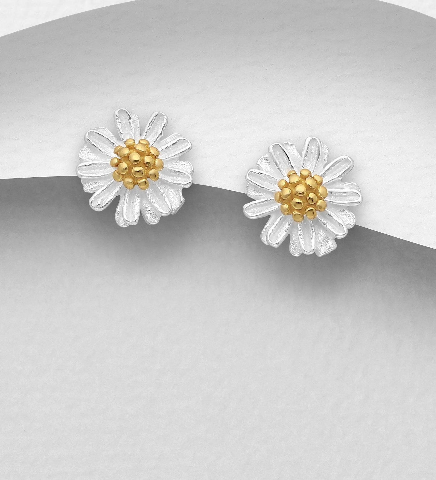 Dainty Floral Stud Earrings β 925 Sterling Silver with 18K Yellow Gold Plated β Push Back Flower Earrings β Minimalist Gold Plated Jewelry