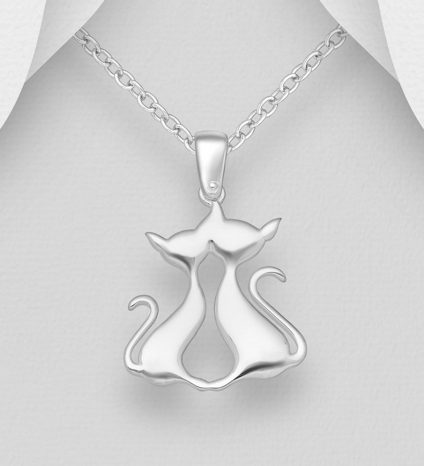 925 Sterling Silver Pendant Necklace - 18 Inch Chain with Love Cats & Origami Dog Charms - Minimalist Dainty Jewelry, Animal Lover Gift