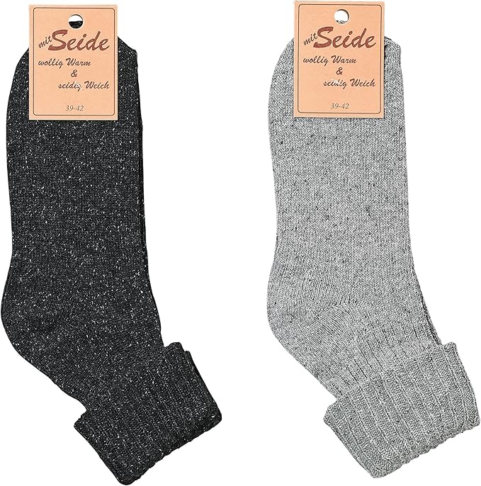 2 Pairs Extra fine Merino Wool with Silk Soft Socks - Unisex Socks
