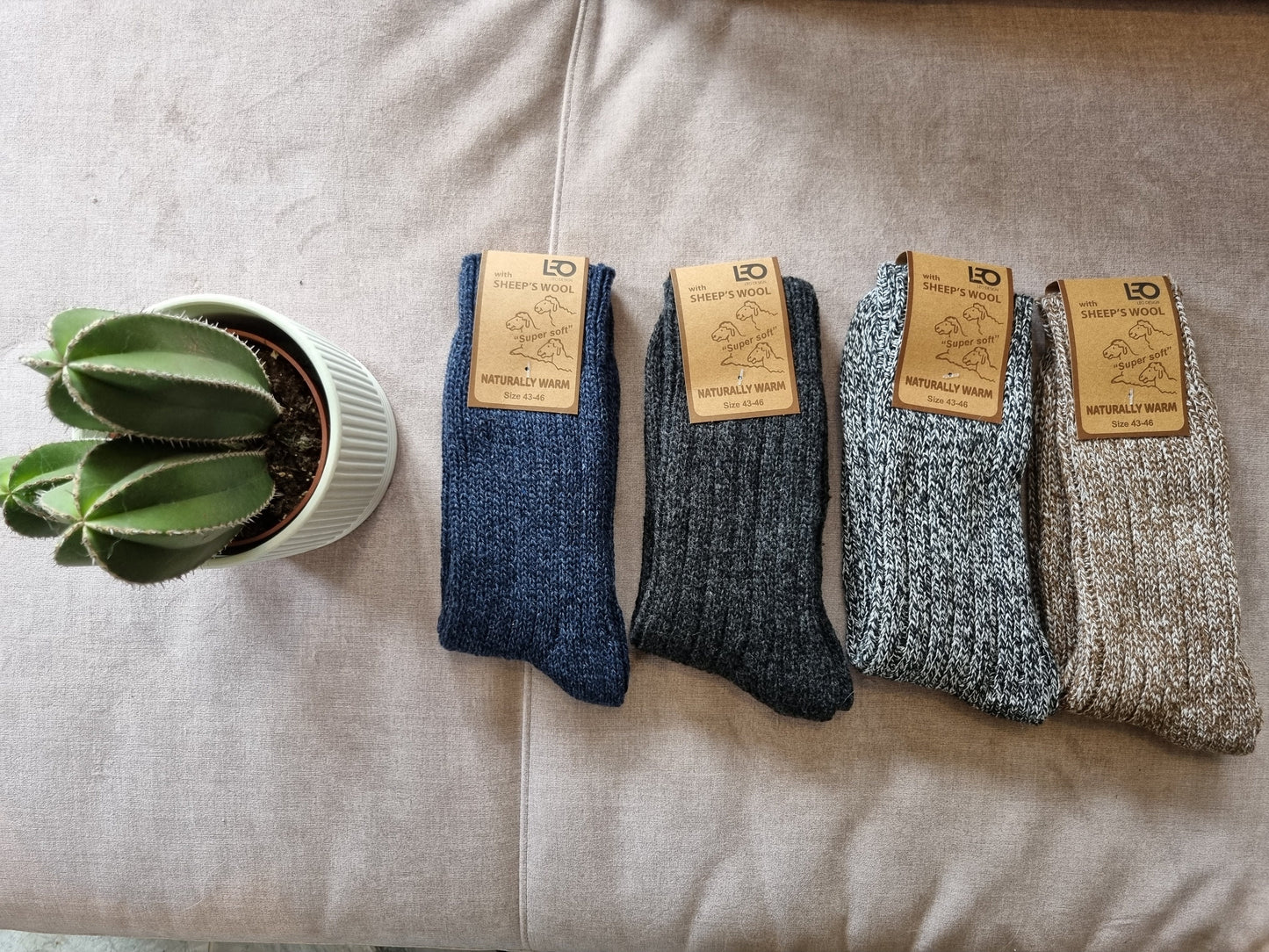 3 Pack Mens wool and cotton blend socks, Natural Premium Lambswool, warm socks