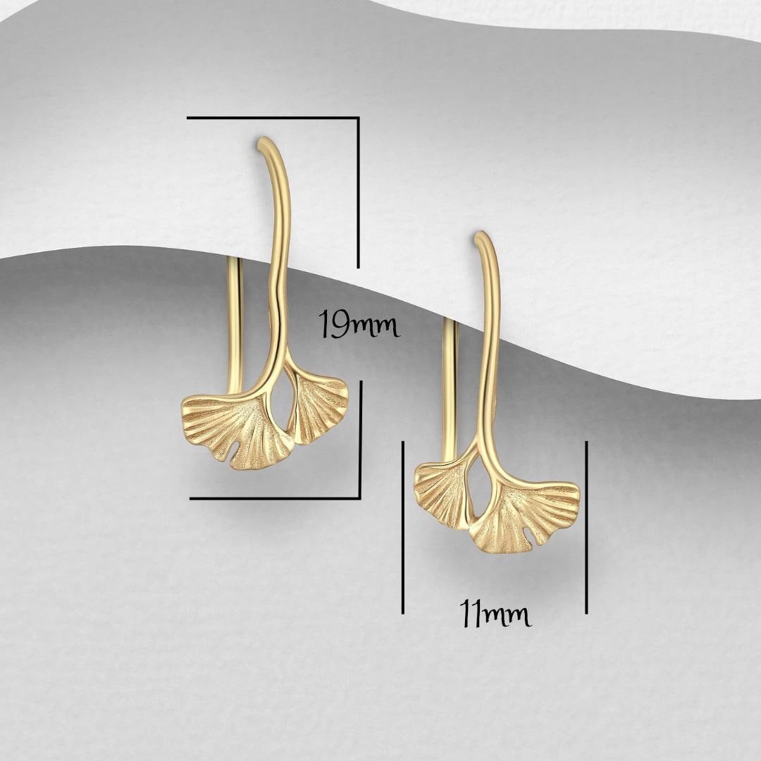 Ginkgo Leaf Hoop Earrings - 925 Sterling Silver - 14K Gold Plated - Push Back & Hoops - Minimalist Nature Jewelry Gift - Gift for Her