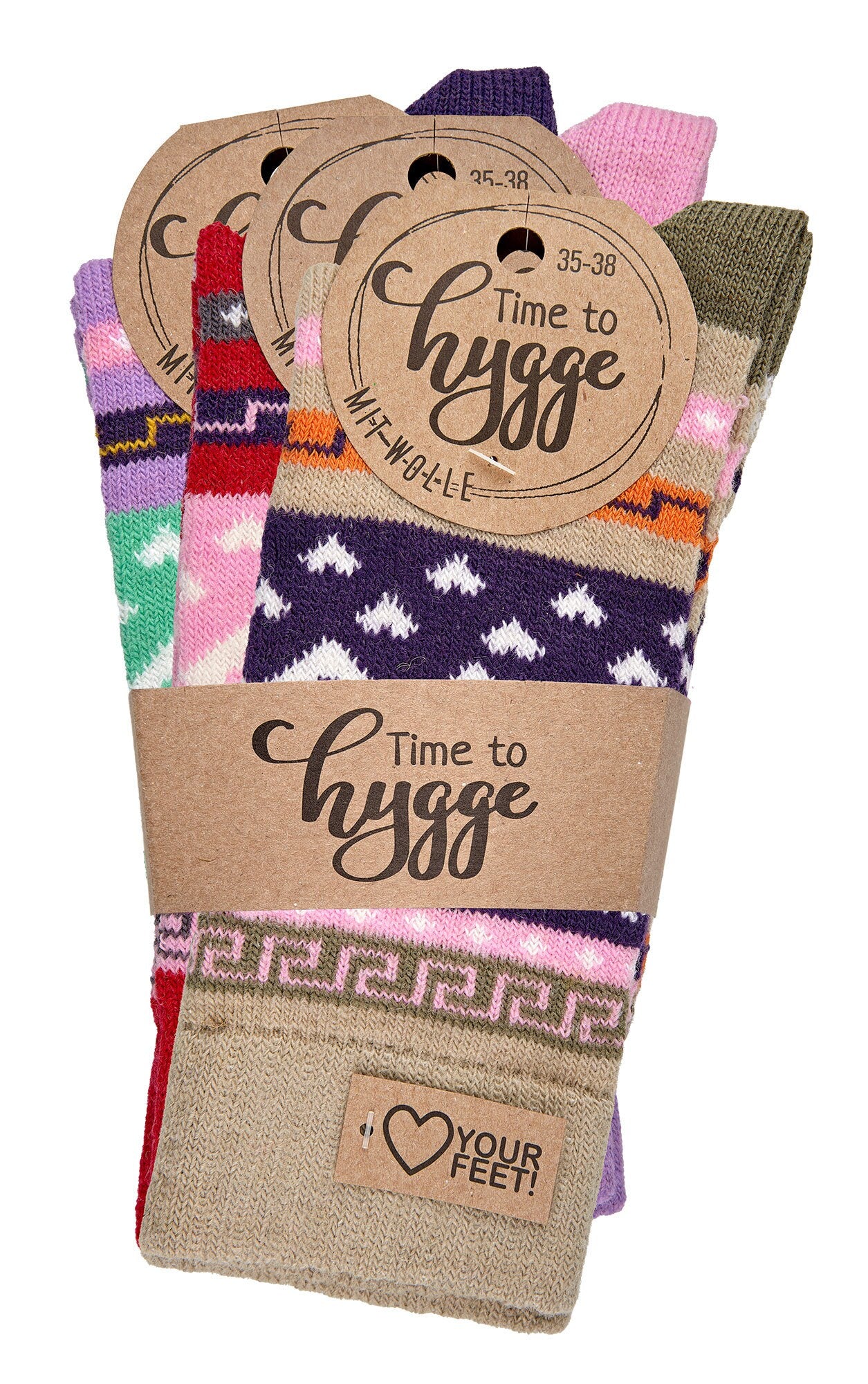 3 Pairs Fine Norwegian Wool Socks for Women, Winter Thermal Knitted