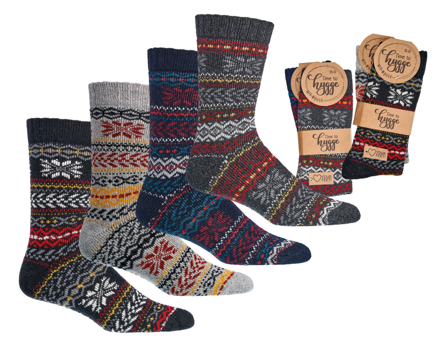 2 Pairs Norwegian Wool Socks for Men & Women, Winter Thermal Knitted