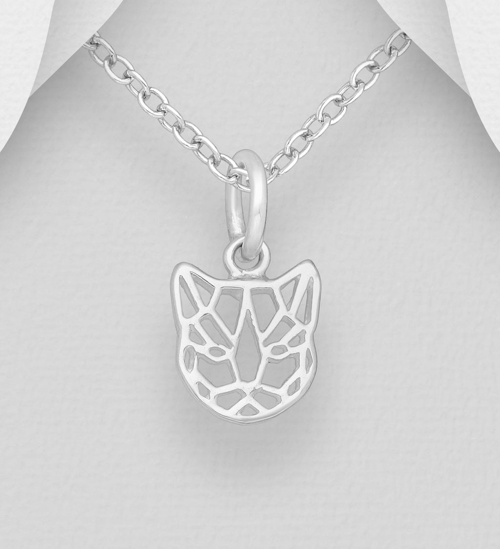 925 Sterling Silver Origami Tiger Pendant Necklace - 16 Inch Chain with Push Back Earrings - Minimalist Dainty Jewelry, Unique Gift