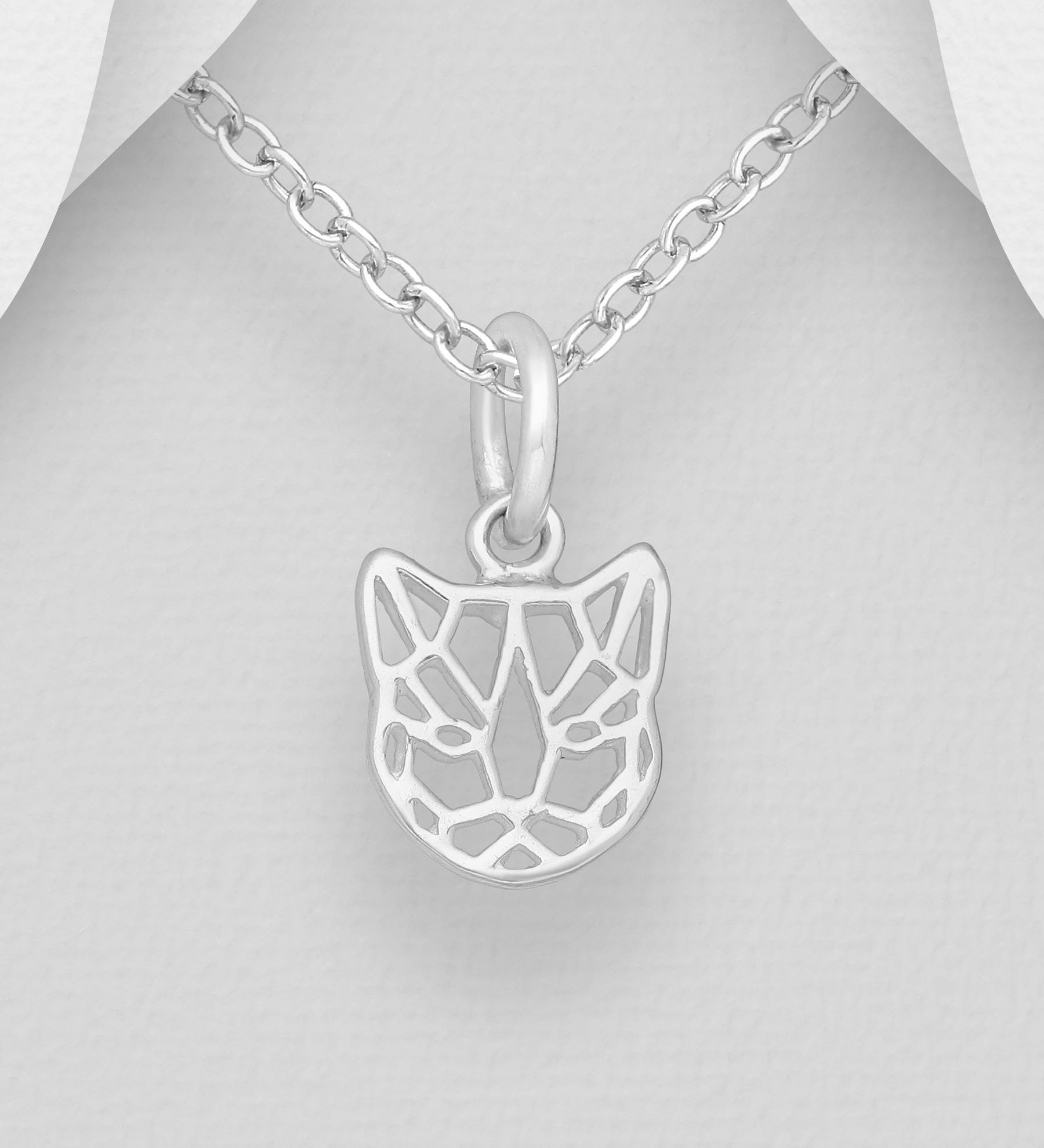 925 Sterling Silver Origami Tiger Pendant Necklace - 16 Inch Chain with Push Back Earrings - Minimalist Dainty Jewelry, Unique Gift