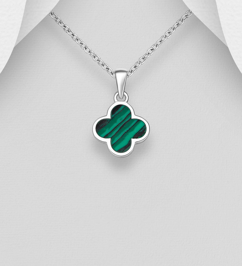 4 Leaf Lucky Clover Pendant with 18 Inch Chain –  Hand-poured resin enamel, 925 Silver Necklace, Charm Minimalist, Bracelet 6.5-7.5 Inch