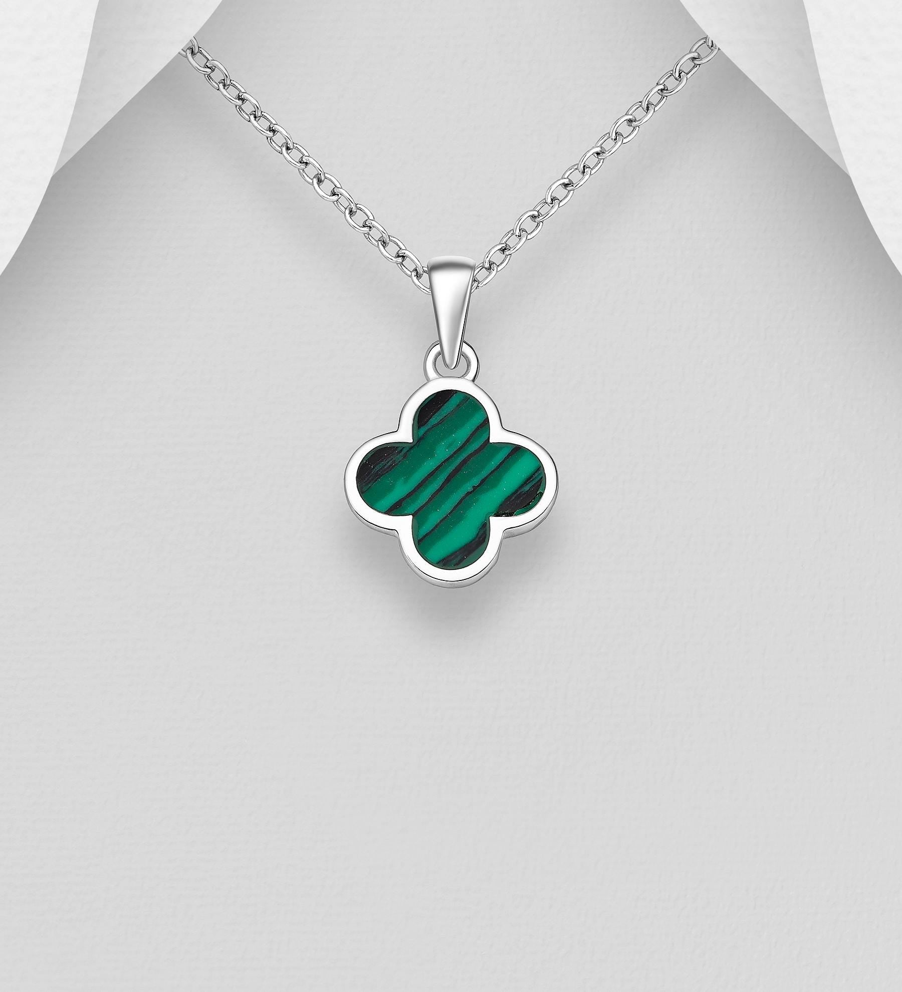 4 Leaf Lucky Clover Pendant with 18 Inch Chain –  Hand-poured resin enamel, 925 Silver Necklace, Charm Minimalist, Bracelet 6.5-7.5 Inch