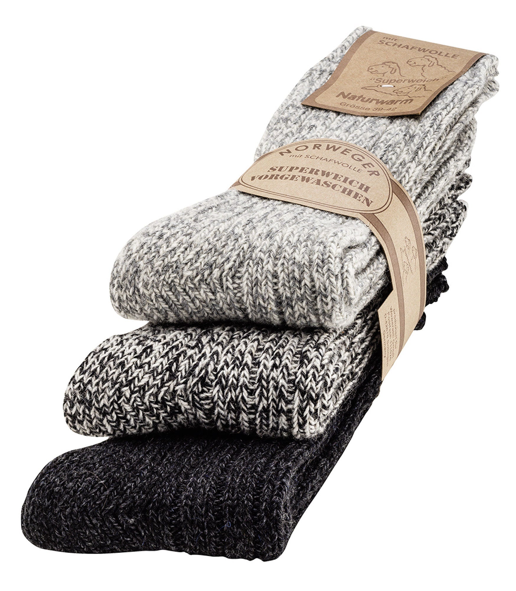 3 Pack Mens wool and cotton blend socks, Natural Premium Lambswool, warm socks