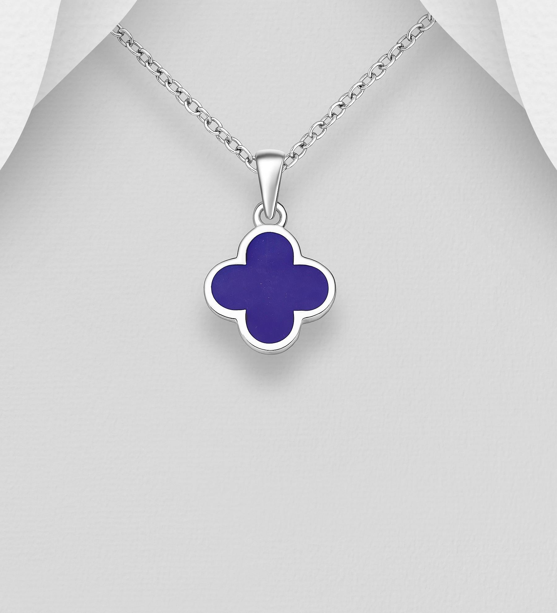 4 Leaf Lucky Clover Pendant with 18 Inch Chain –  Hand-poured resin enamel, 925 Silver Necklace, Charm Minimalist, Bracelet 6.5-7.5 Inch