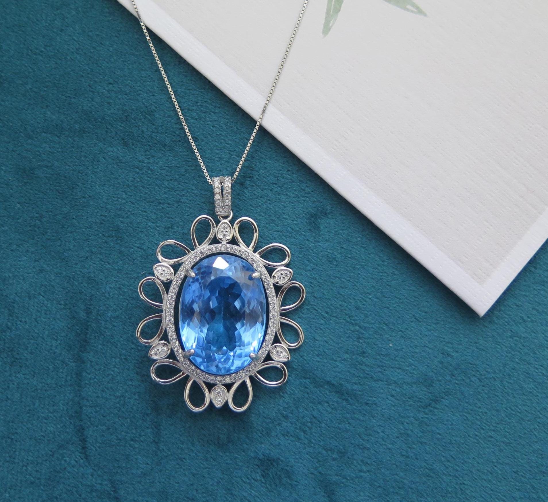 925 Sterling Silver Dainty Gemstone Silver Ring – Aquamarine Crystal, Citrine Crystal – Minimalist Crystal Jewellery, with 18" Silver Chain