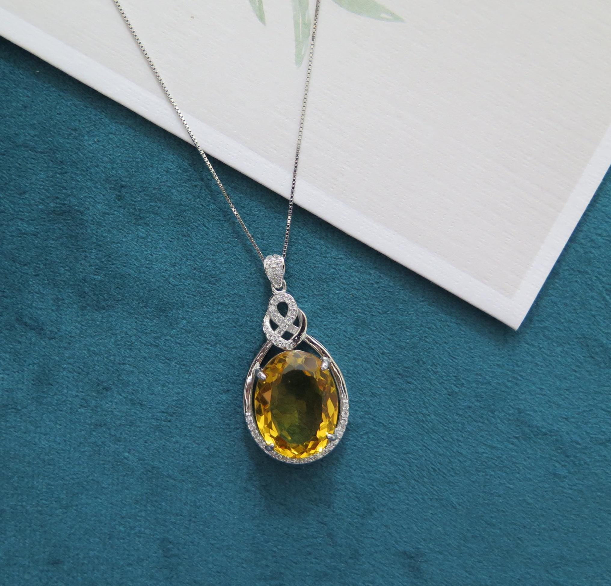 925 Sterling Silver Dainty Gemstone Silver Ring – Aquamarine Crystal, Citrine Crystal – Minimalist Crystal Jewellery, with 18" Silver Chain