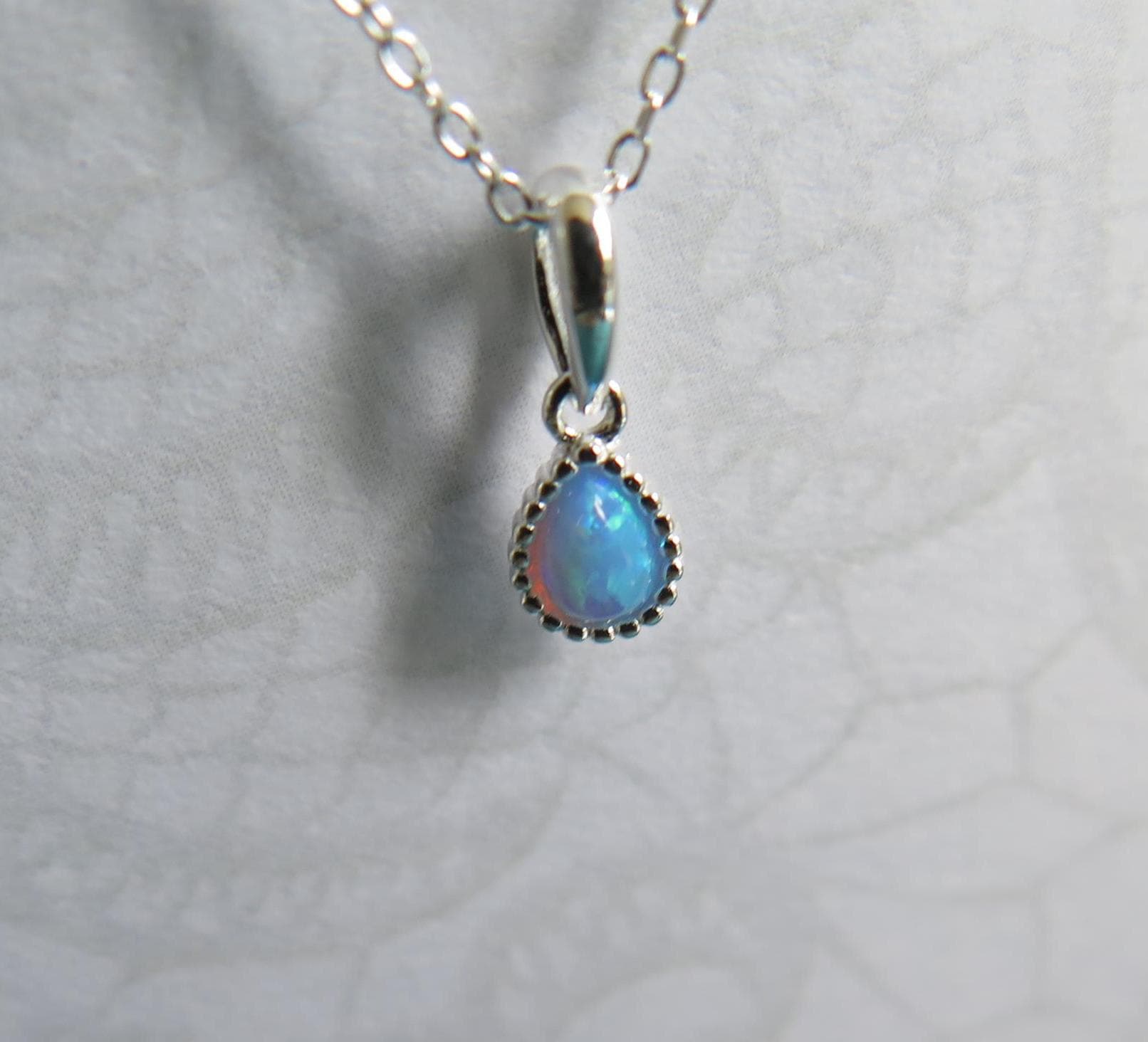 Lab-Created Opal Necklace 925 Sterling Silver – 16-18 Inch Adjustable Chain – Dainty Opal Pendant Jewelry Minimalist Gift for Women, Boho