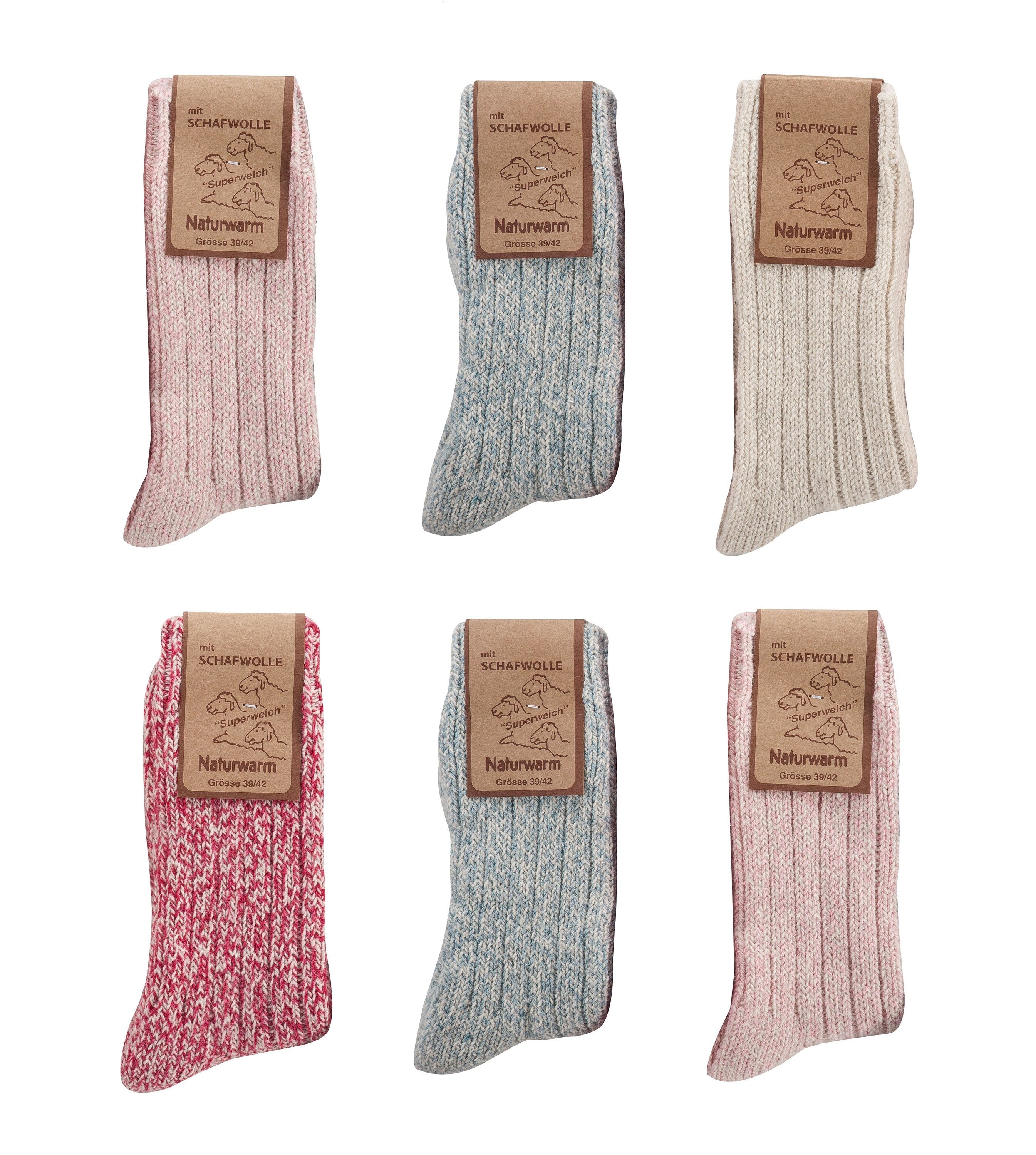 3X, 6X Natural Premium Norwegian Women Merino Wool socks, Lambs wool and cotton blend