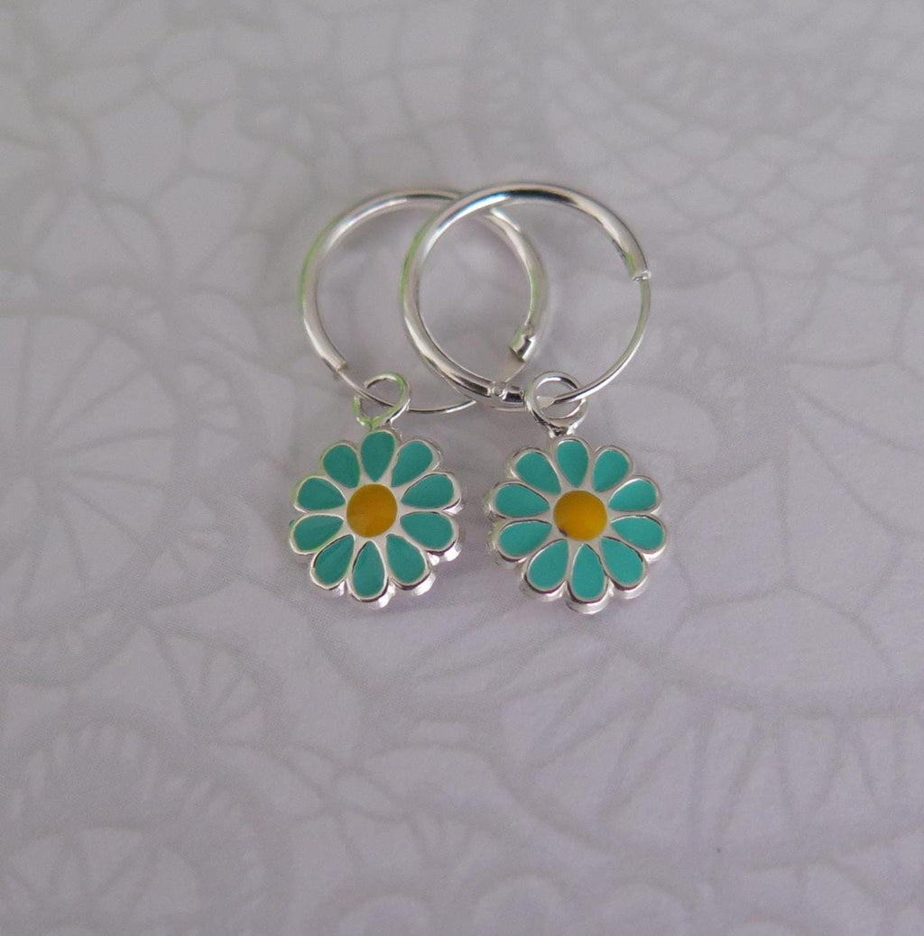 925 Sterling Silver Floral Hoop Earrings - Pink Red Purple Turquoise Enamel Flower Jewelry - Boho Gift for Women - Handmade Dainty Chic