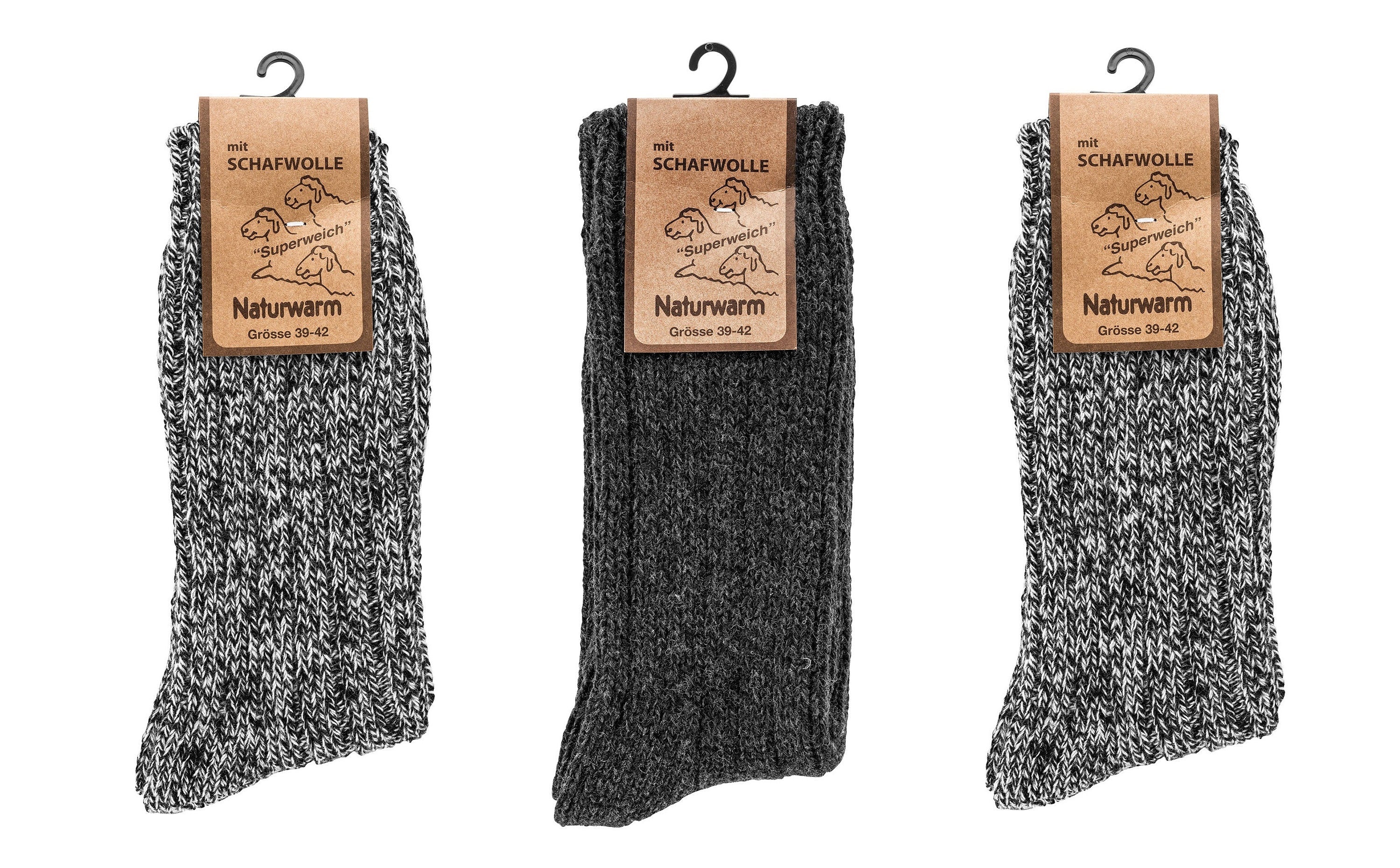 3 Pack Mens wool and cotton blend socks, Natural Premium Lambswool, warm socks