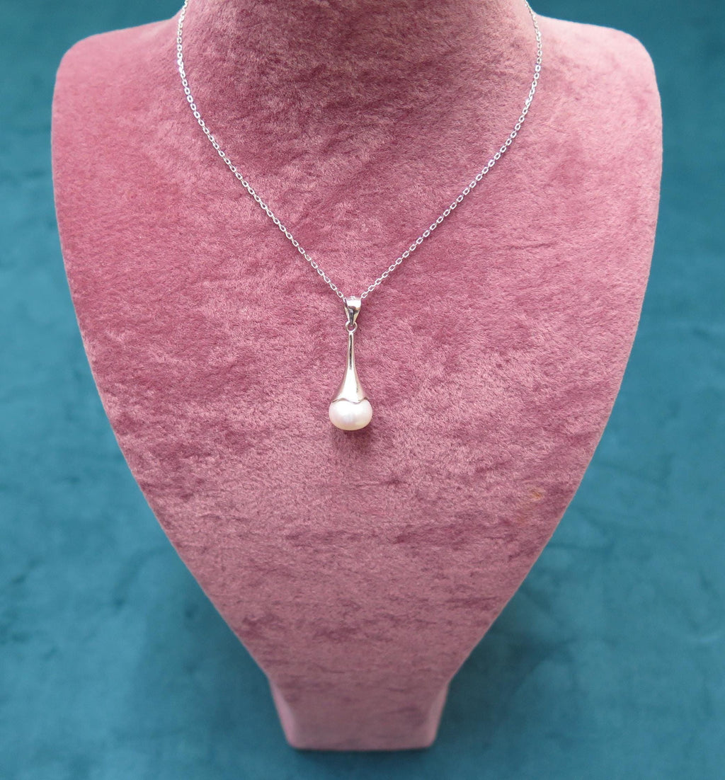 925 Sterling Silver Freshwater Pearl Dainty Pendant Necklace - Dainty Elegant Jewellery Gift for Women, Minimalist Jewellery with 18" Chain