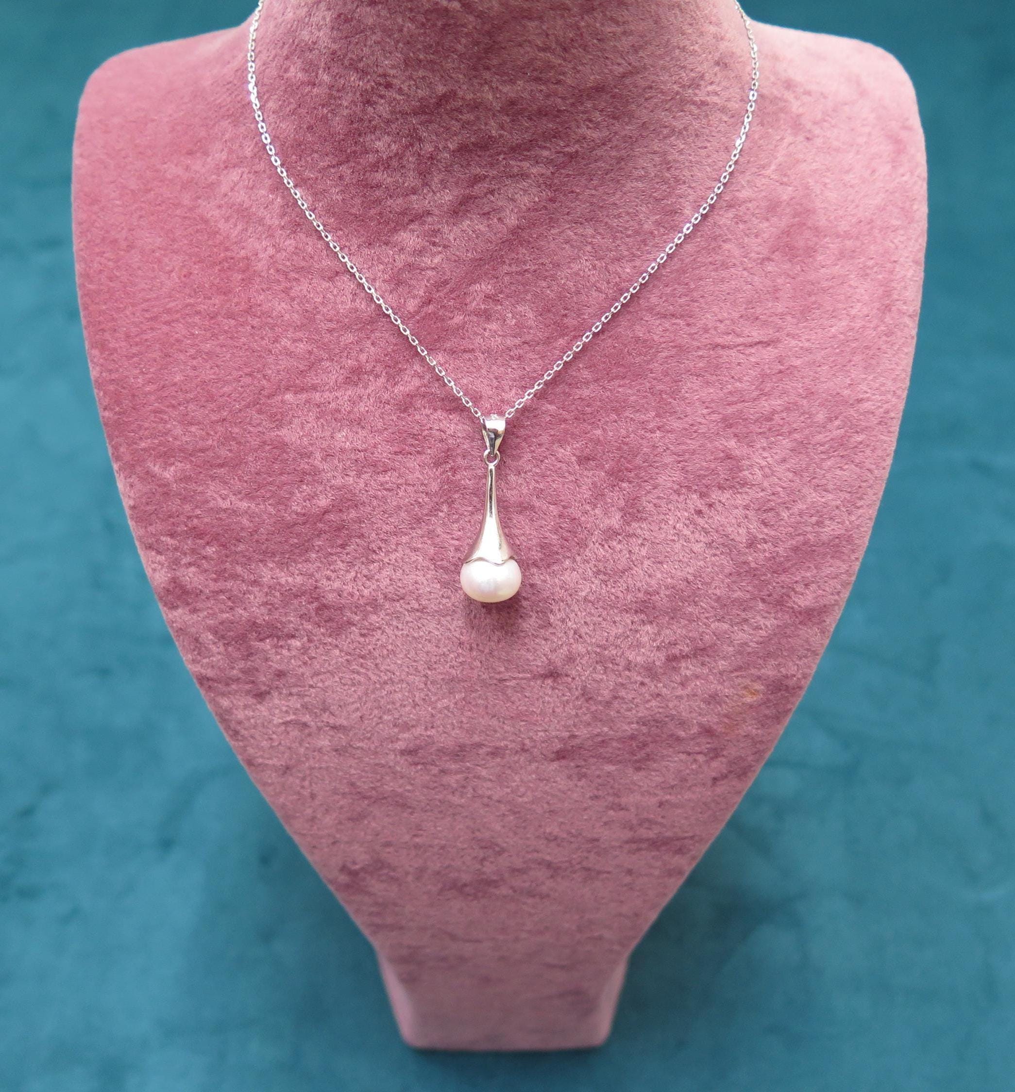 925 Sterling Silver Freshwater Pearl Dainty Pendant Necklace - Dainty Elegant Jewellery Gift for Women, Minimalist Jewellery with 18" Chain