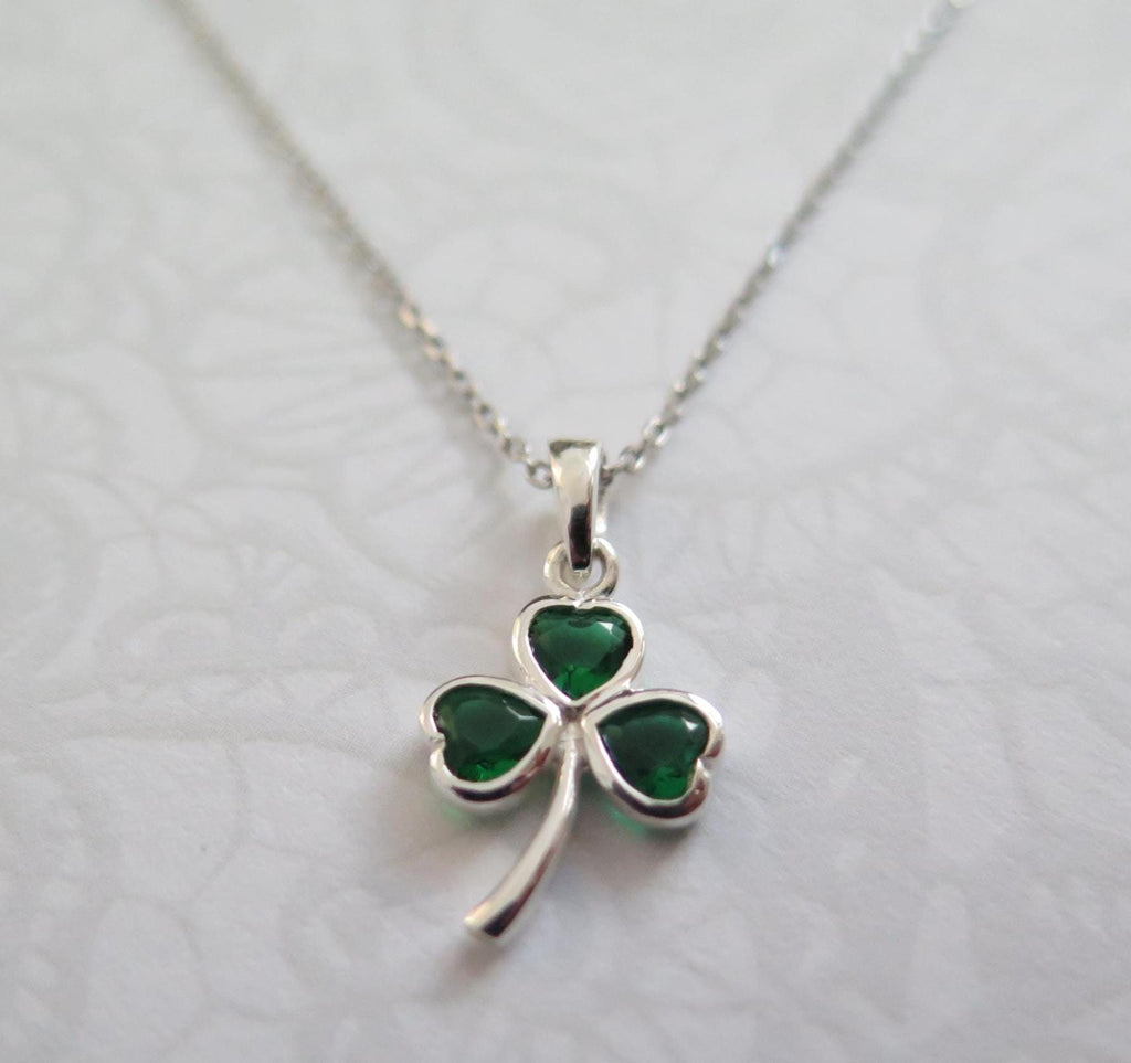 Shamrock Pendant Necklace with Earrings –  Emerald Crystal Gemstone, 925 Sterling Silver Clover Charm, 18 Inch Chain, Minimalist Boho Gift
