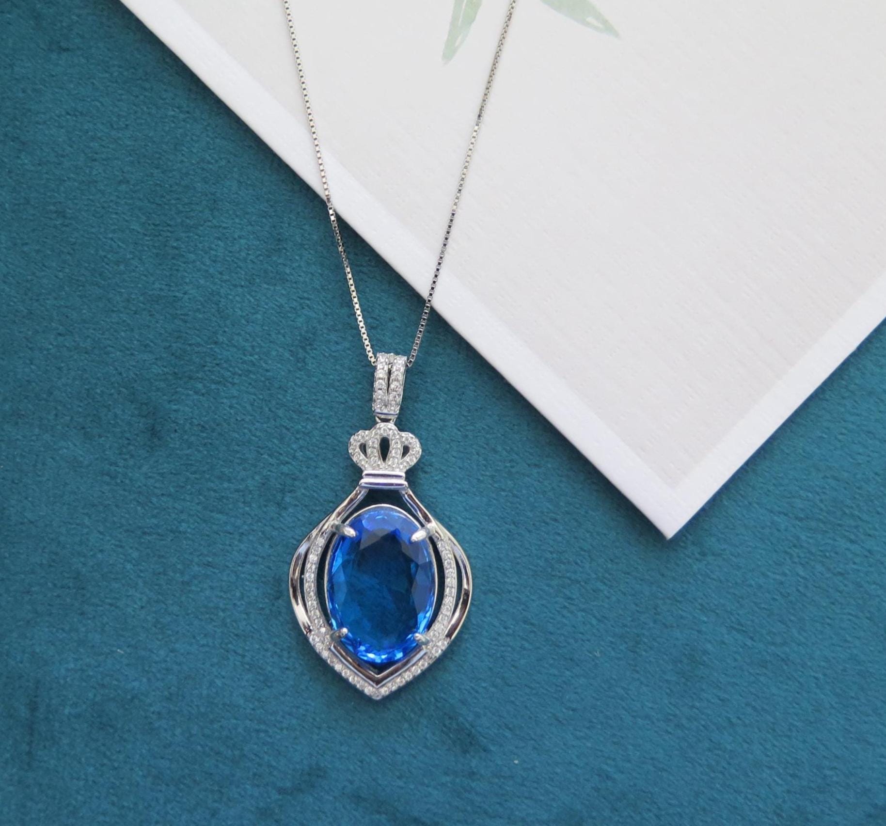 925 Sterling Silver Dainty Gemstone Silver Ring – Aquamarine Crystal, Citrine Crystal – Minimalist Crystal Jewellery, with 18" Silver Chain