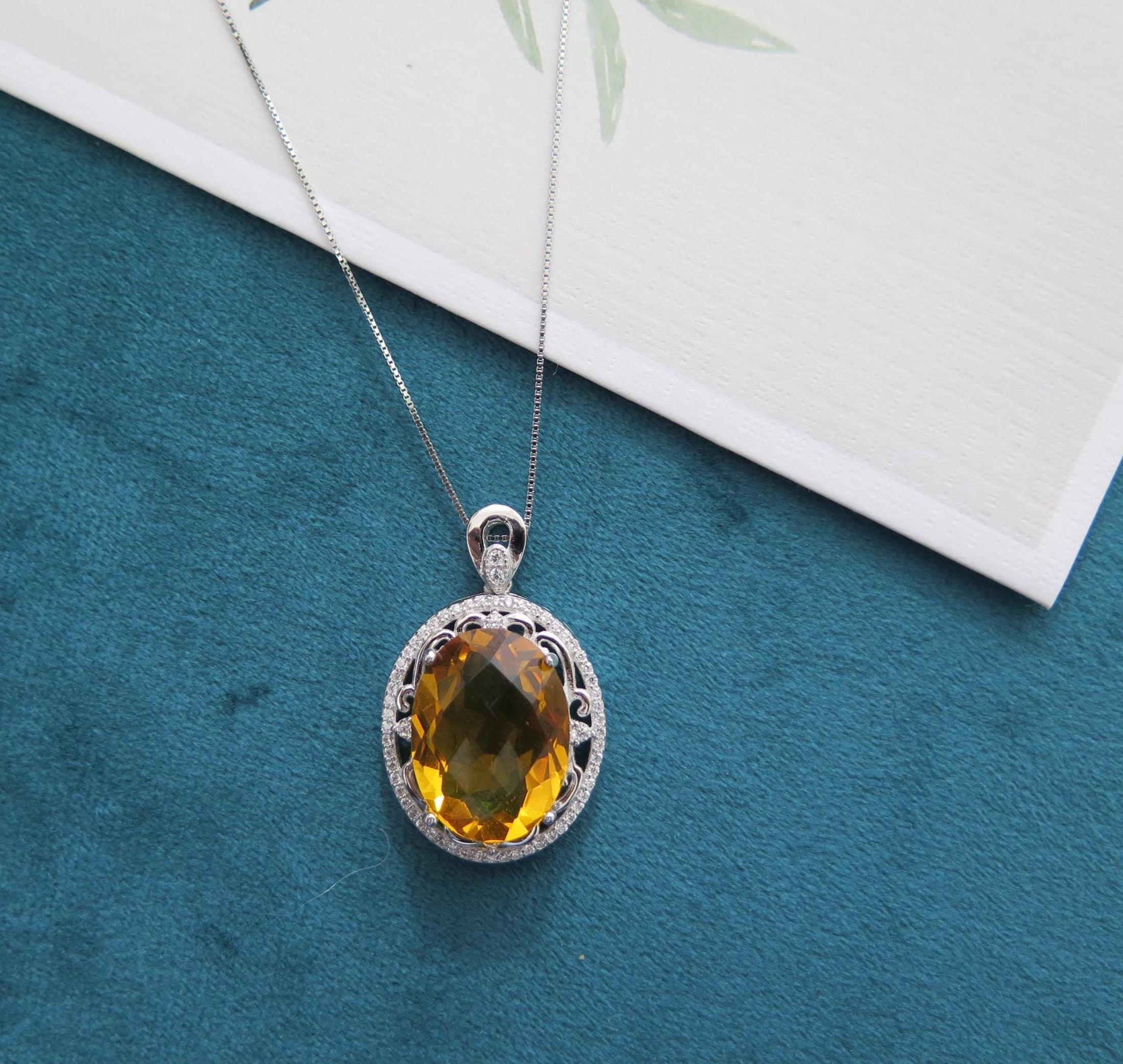 925 Sterling Silver Dainty Gemstone Silver Ring – Aquamarine Crystal, Citrine Crystal – Minimalist Crystal Jewellery, with 18" Silver Chain