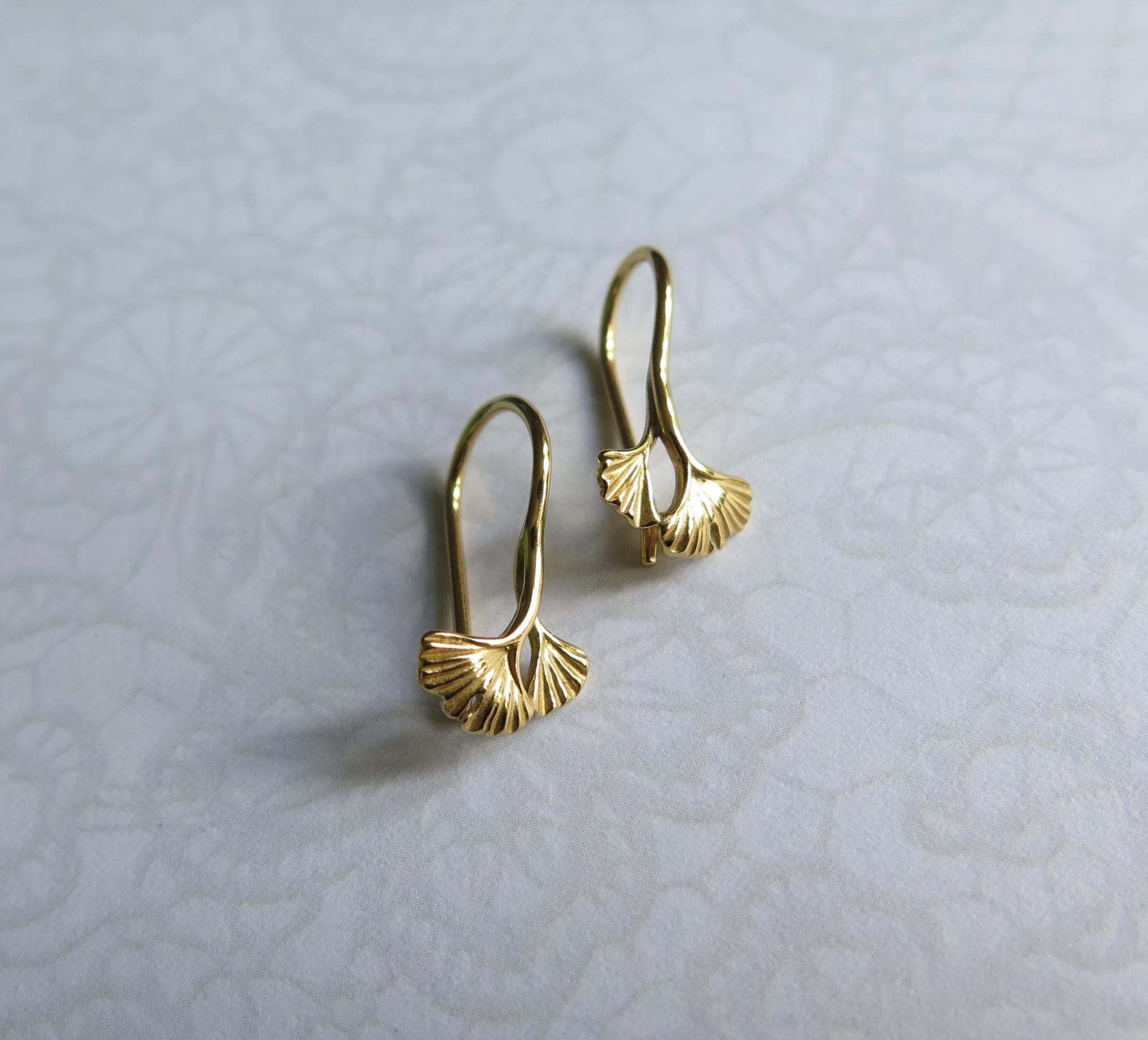 Ginkgo Leaf Hoop Earrings - 925 Sterling Silver - 14K Gold Plated - Push Back &  Hoops - Minimalist Nature Jewelry Gift - Gift for Her