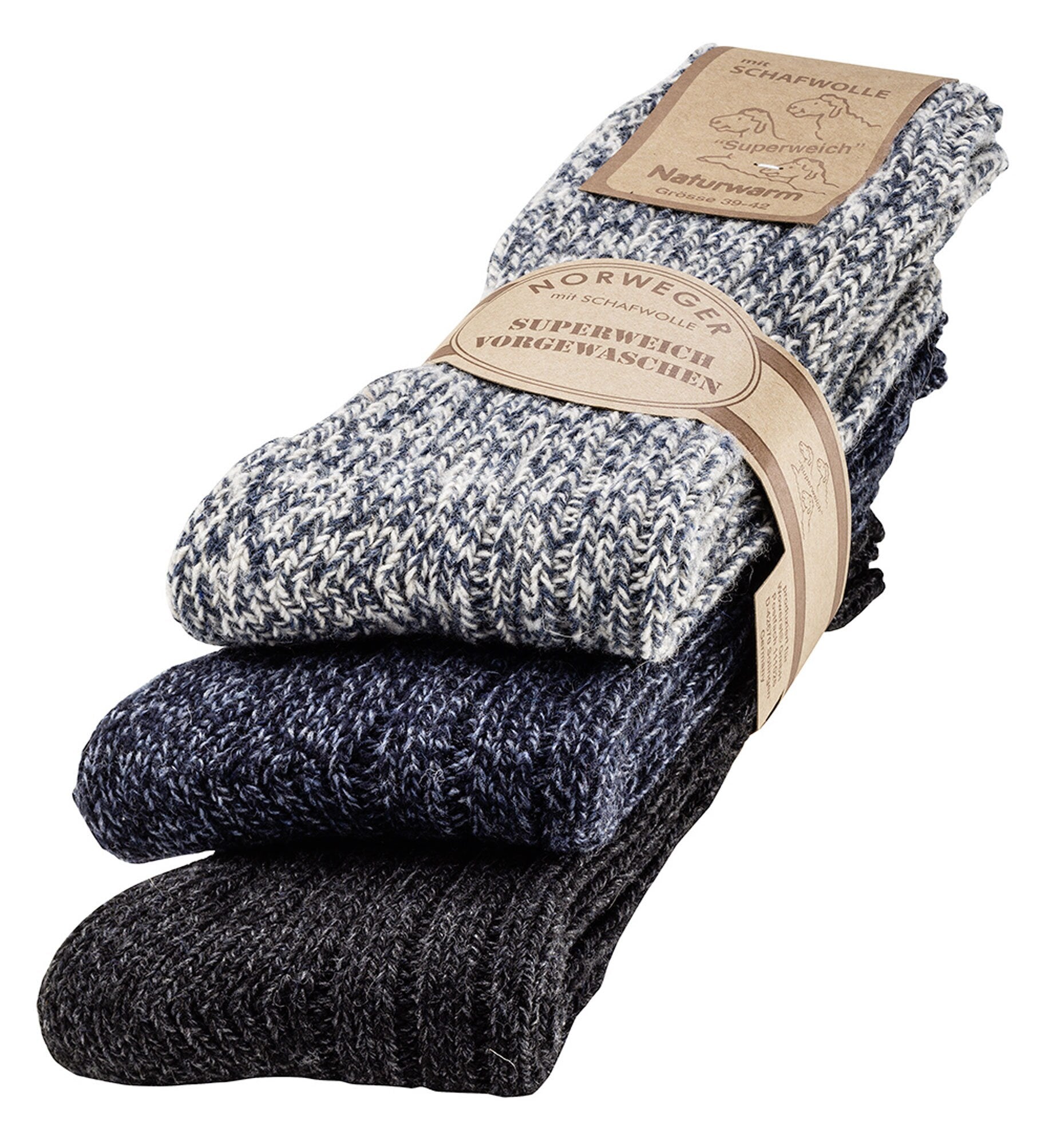 3 Pack Mens wool and cotton blend socks, Natural Premium Lambswool, warm socks