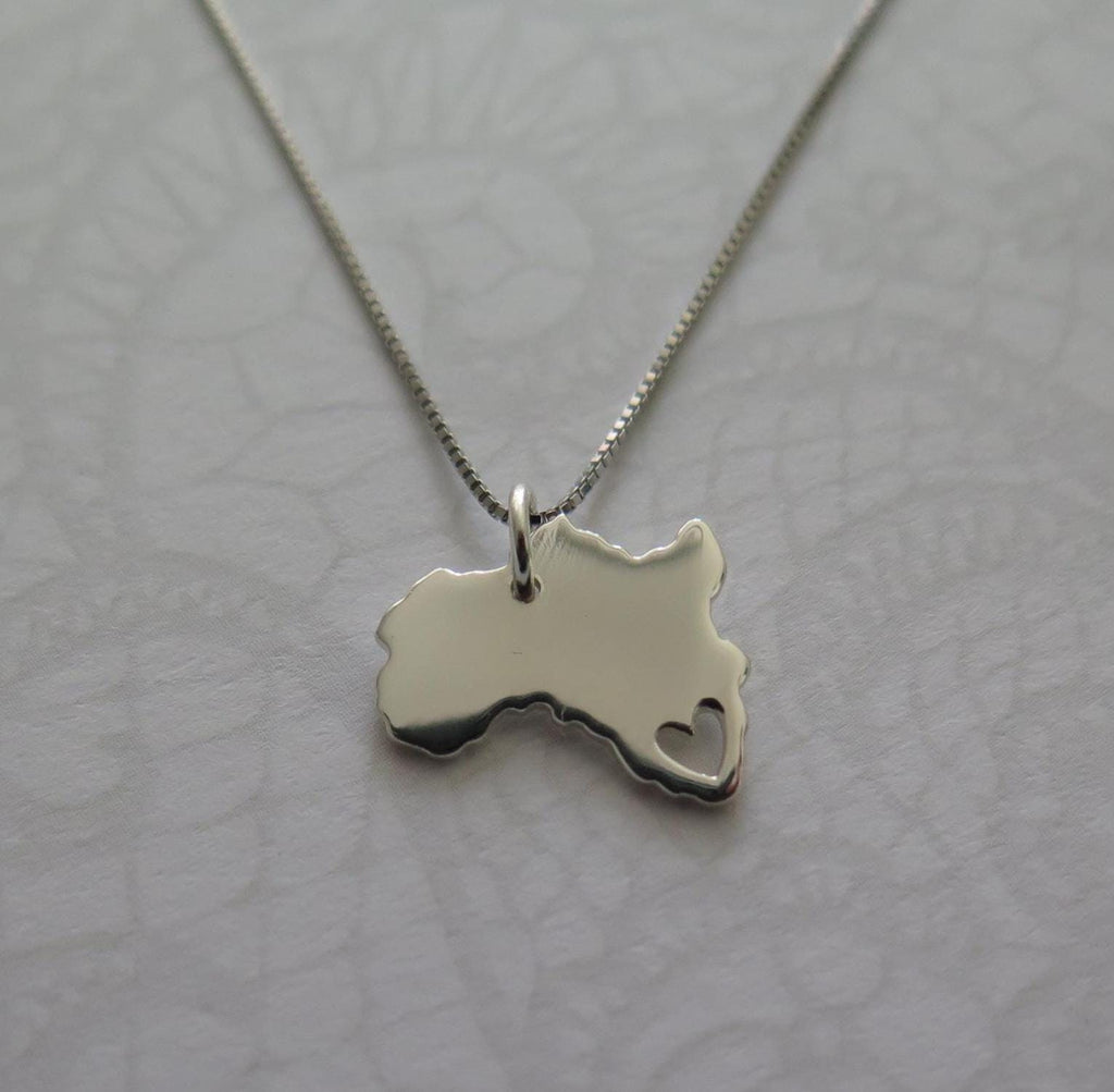 I Love Africa Heart Cutout Pendant - 925 Sterling Silver with 16in Silver Chain - Minimalist African Jewelry - gift for her