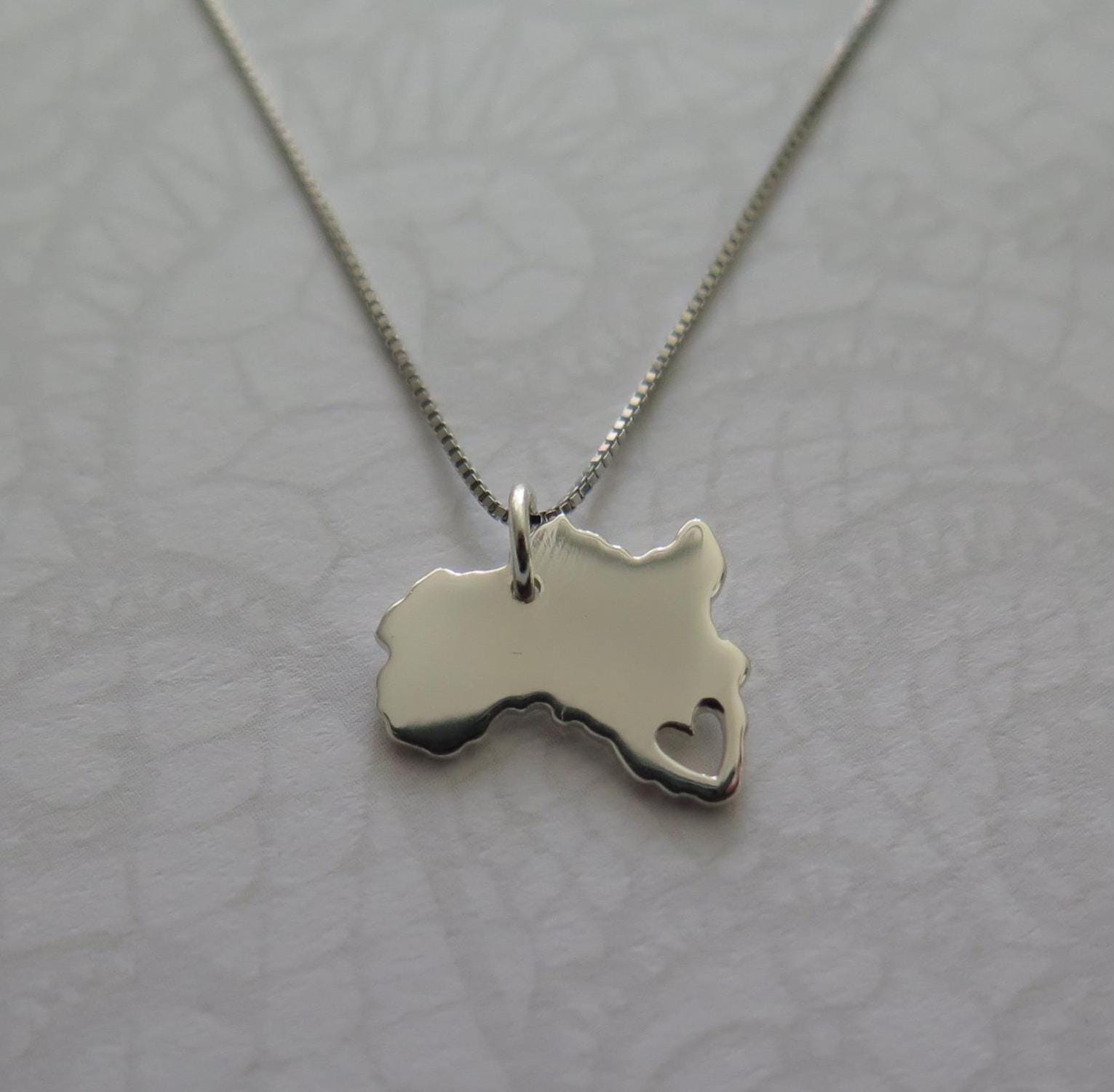 I Love Africa Heart Cutout Pendant - 925 Sterling Silver with 16in Silver Chain - Minimalist African Jewelry - gift for her