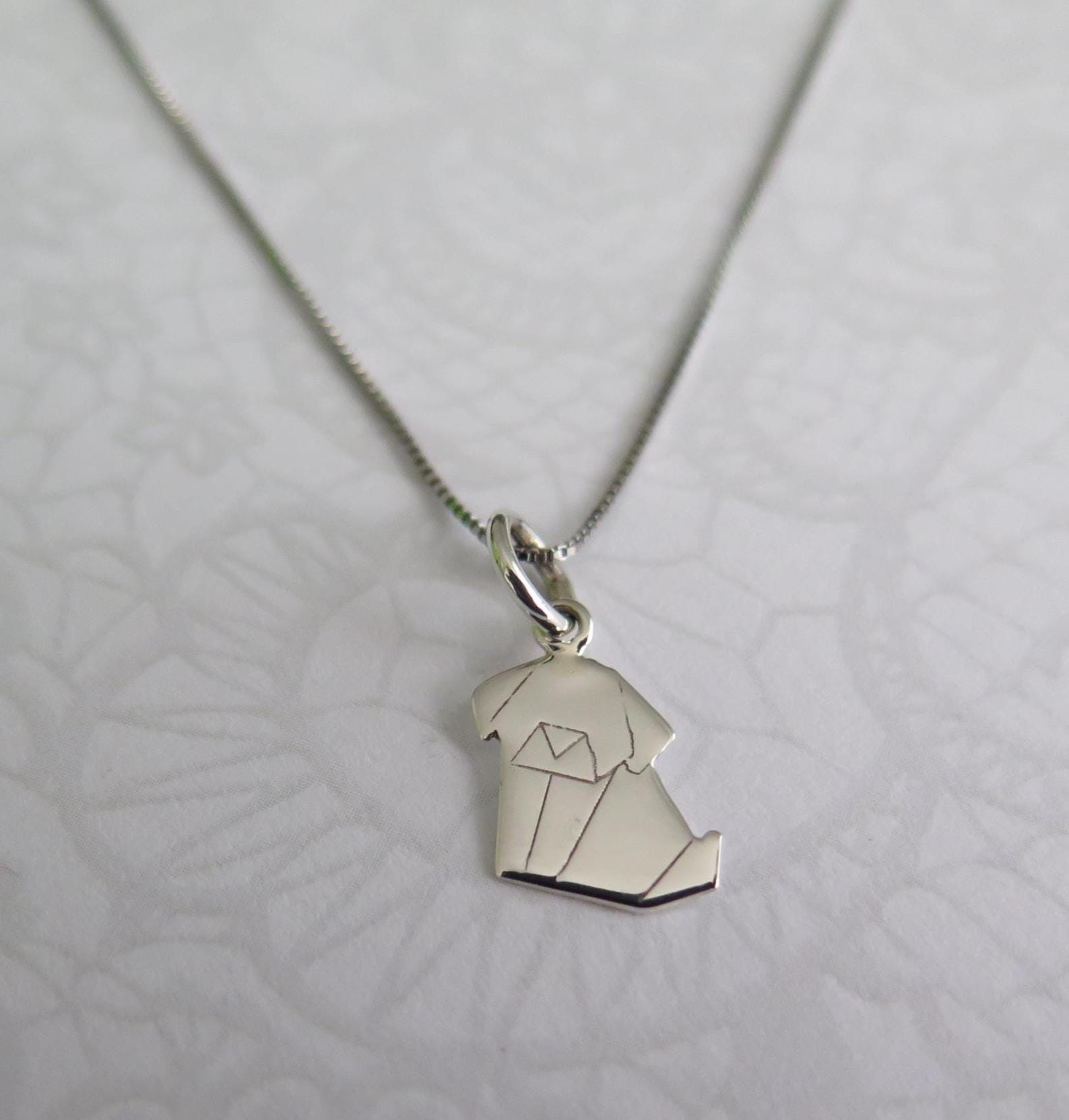 925 Sterling Silver Pendant Necklace - 18 Inch Chain with Love Cats & Origami Dog Charms - Minimalist Dainty Jewelry, Animal Lover Gift