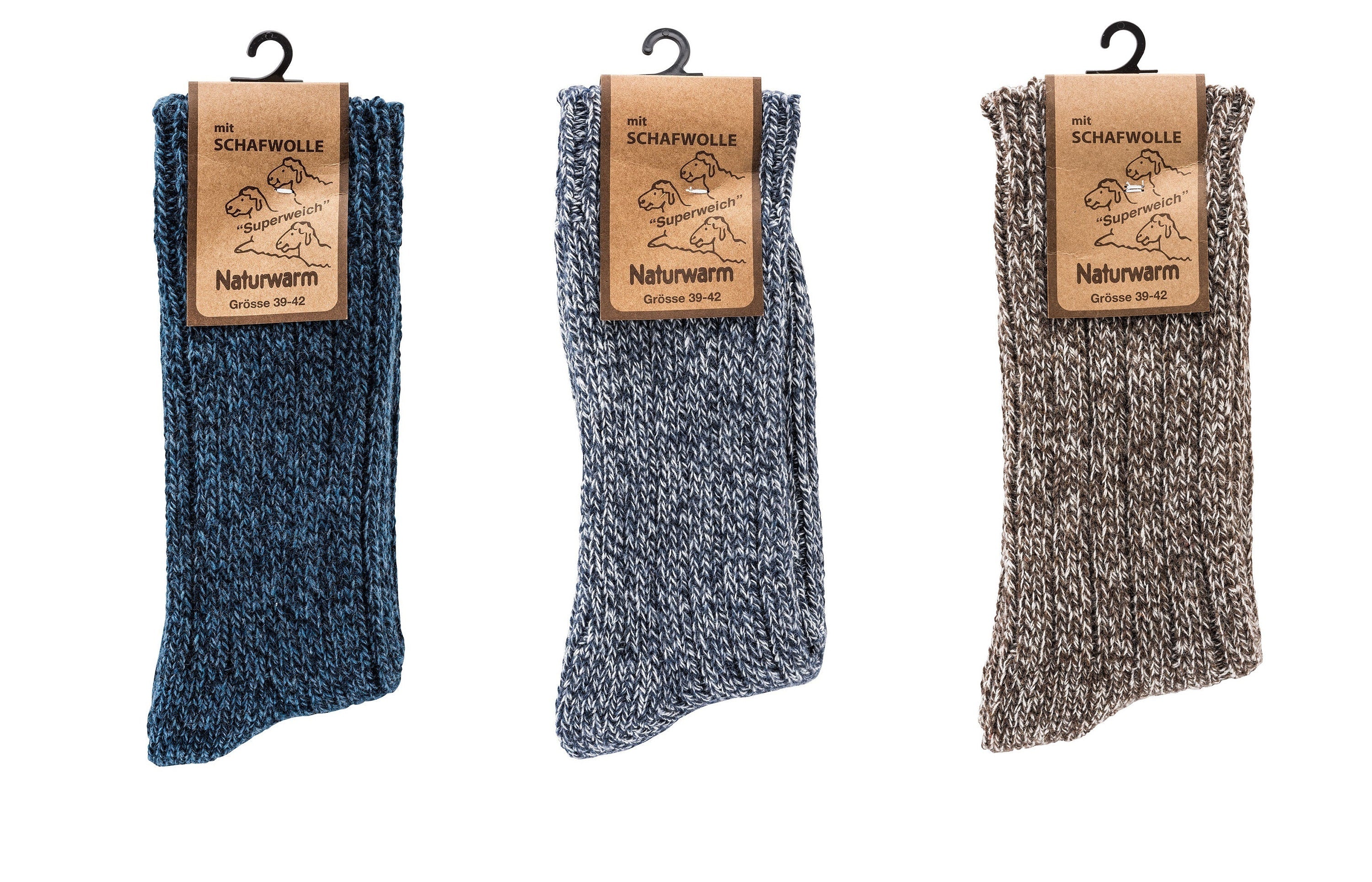 3 Pack Mens wool and cotton blend socks, Natural Premium Lambswool, warm socks