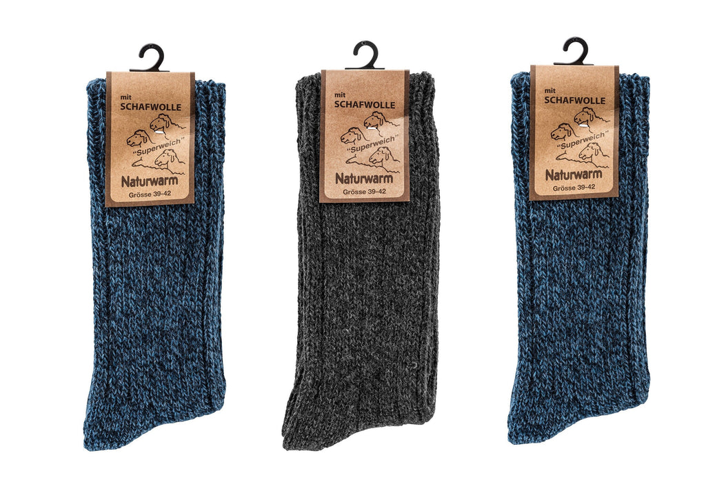 3 Pack Mens wool and cotton blend socks, Natural Premium Lambswool, warm socks