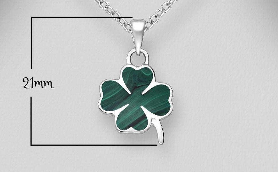 Shamrock Pendant with 18 Inch Chain – Green and Turquoise Gemstone, 925 Silver Lucky Clover Necklace, Charm Minimalist Boho Gift, Shamrock