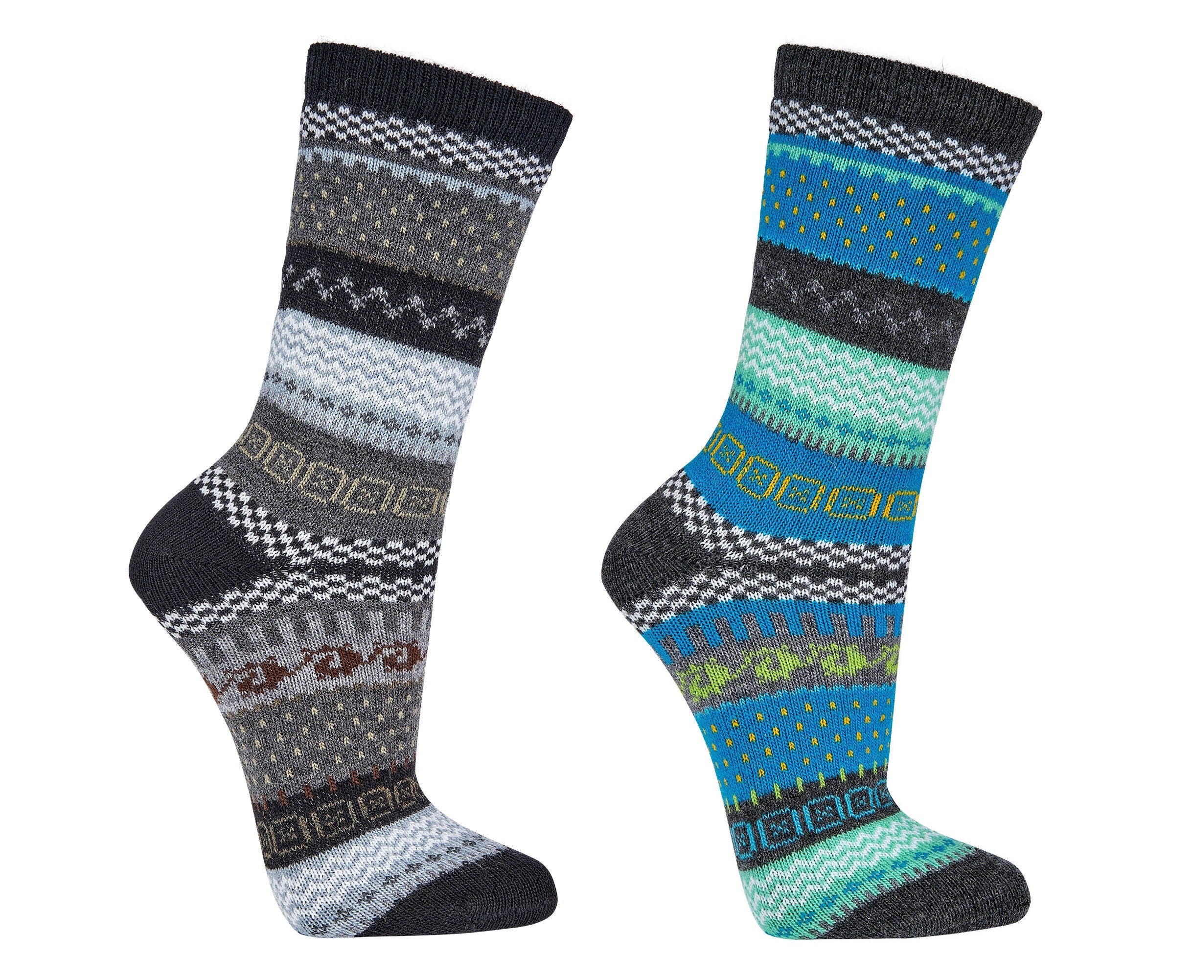 2 Pairs Fine Norwegian Socks for Men & Women, Winter Thermal Knitted, Vintage Nordic Wool Crew