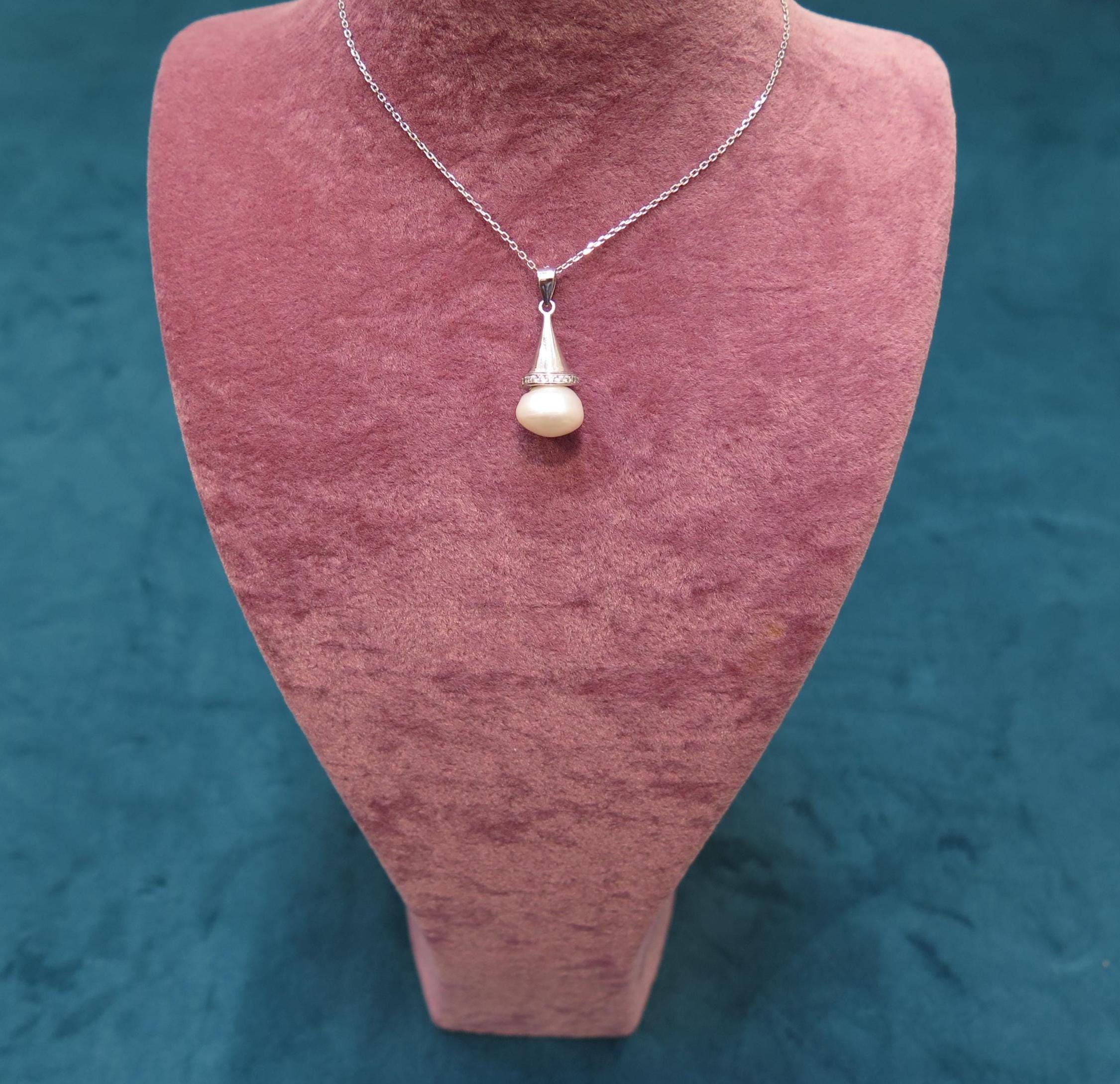 925 Sterling Silver Freshwater Pearl Dainty Pendant Necklace - Dainty Elegant Jewellery Gift for Women, Minimalist Jewellery with 18" Chain