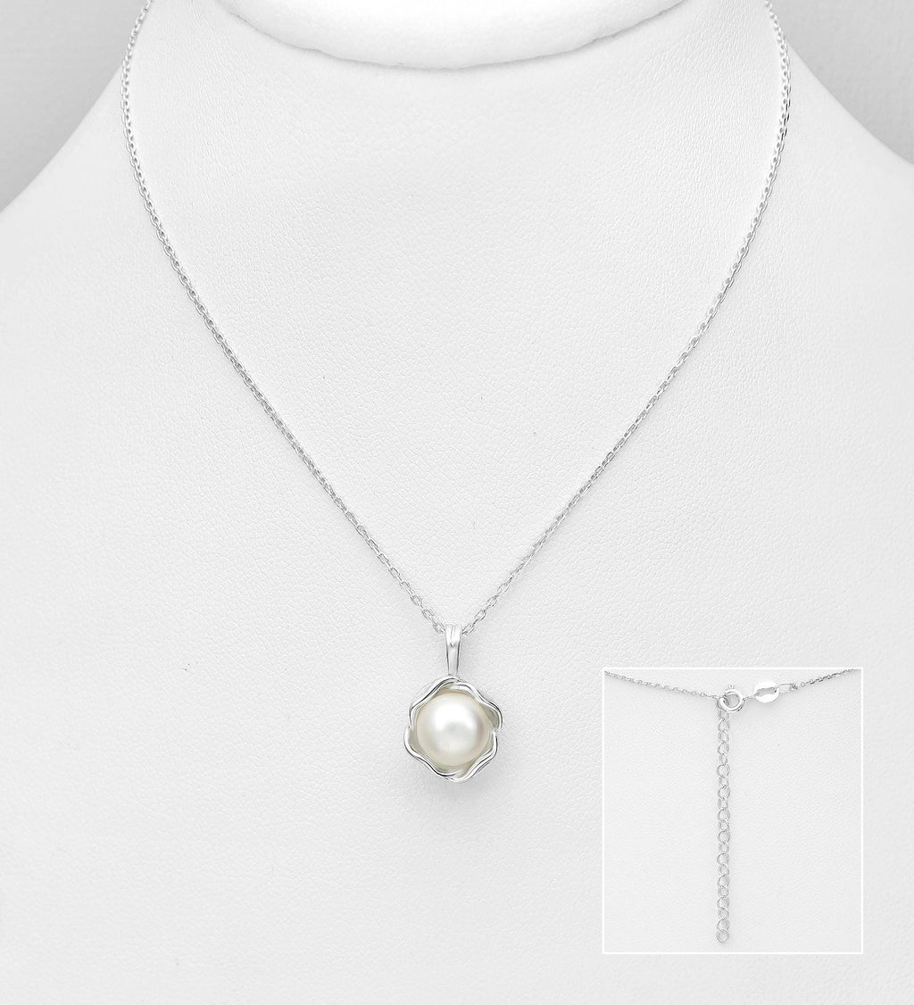 925 Sterling Silver Freshwater Pearl Necklace – 16-18 Inch Silver Chain, 2 Elegant Designs | Timeless & Durable Dainty Jewelry, Gift for Her