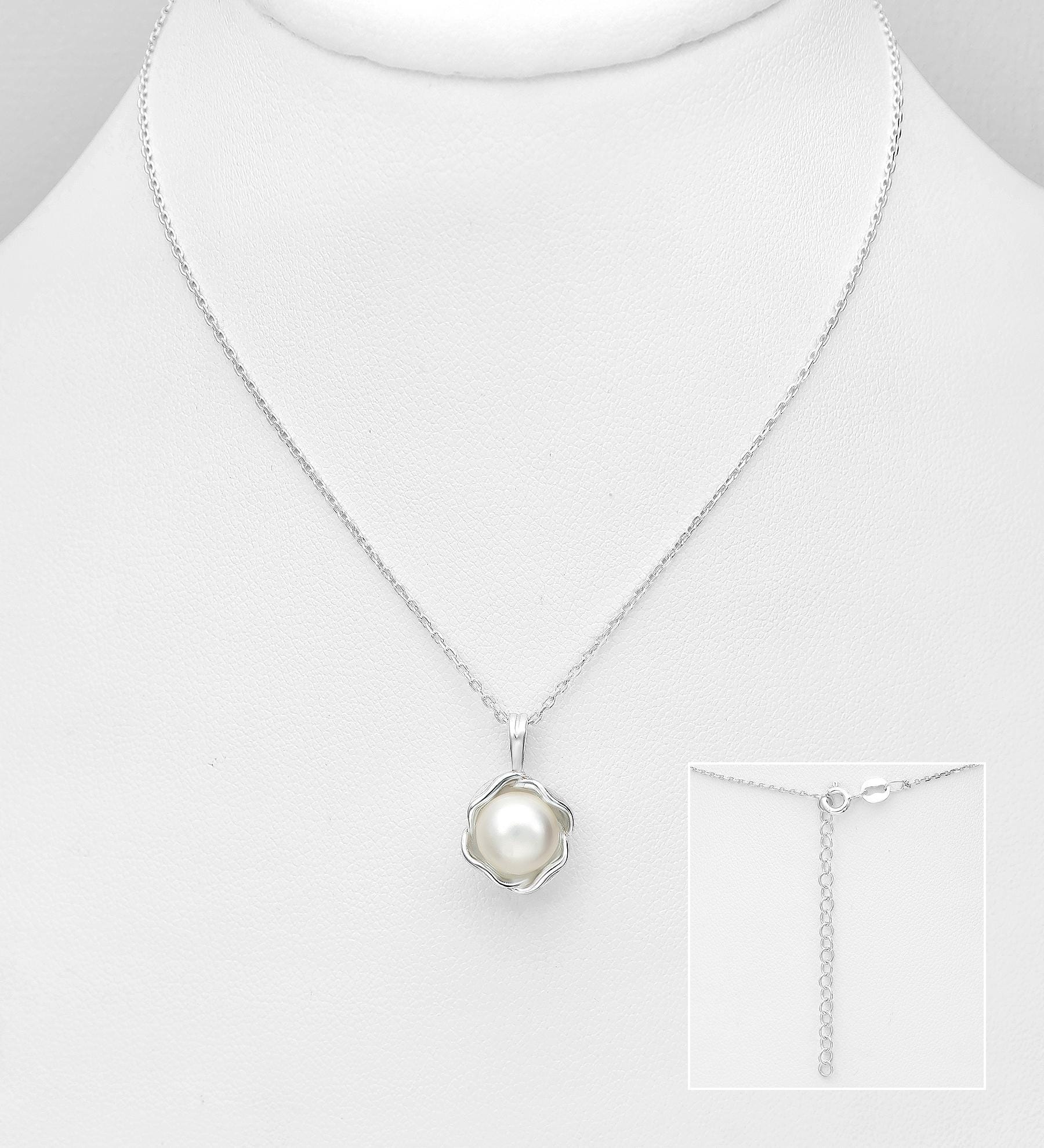 925 Sterling Silver Freshwater Pearl Necklace – 16-18 Inch Silver Chain, 2 Elegant Designs | Timeless & Durable Dainty Jewelry, Gift for Her