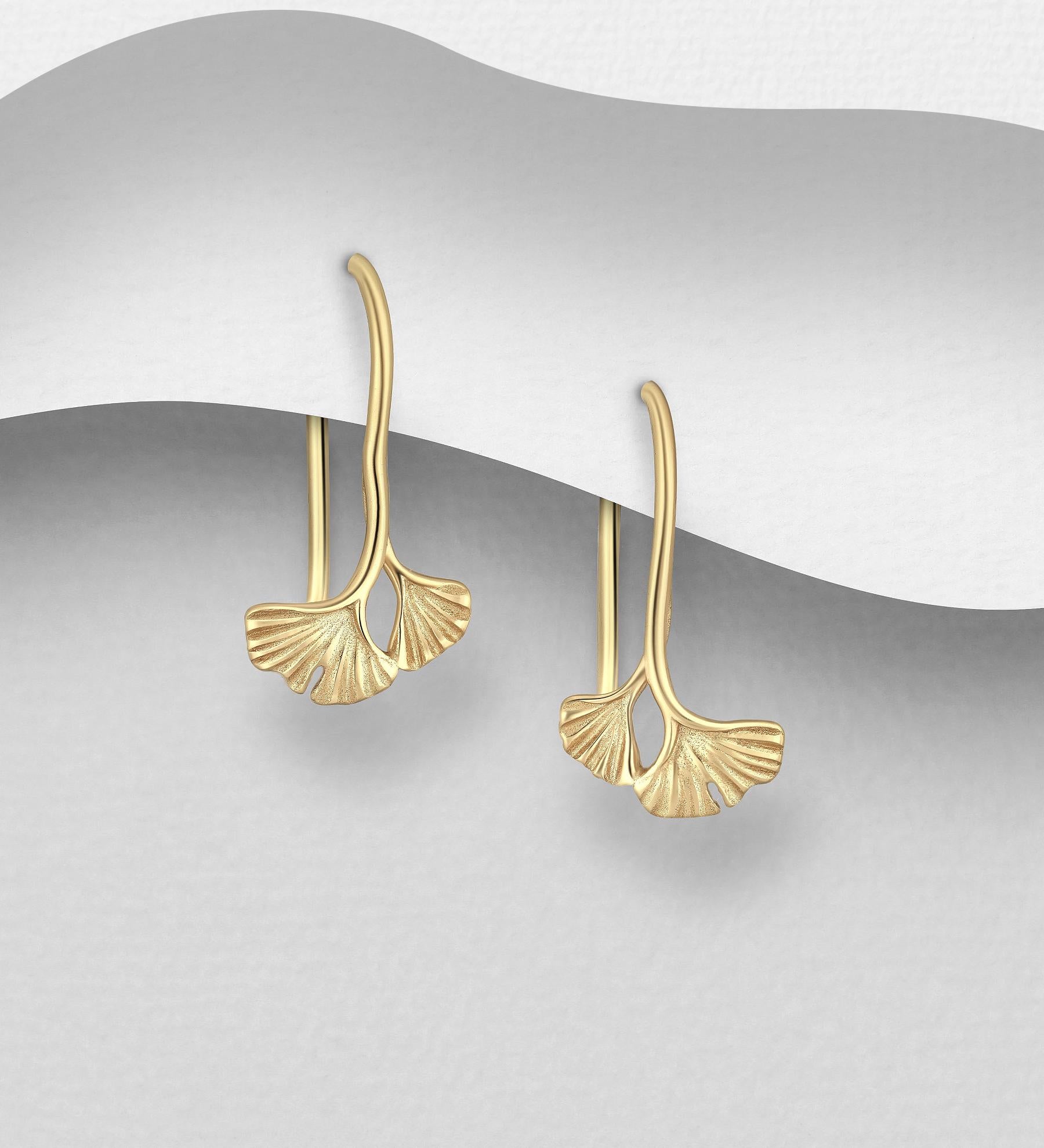 Ginkgo Leaf Hoop Earrings - 925 Sterling Silver - 14K Gold Plated - Push Back &  Hoops - Minimalist Nature Jewelry Gift - Gift for Her