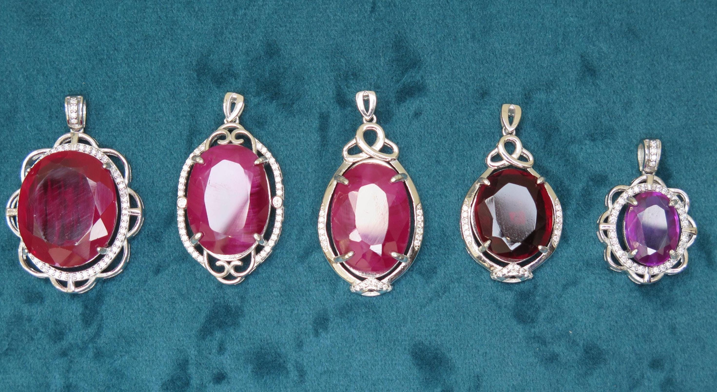 925 Sterling Silver Dainty Gemstone Silver Ring – Ruby Crystal, Emerald Crystal – Minimalist Crystal Jewellery, Chakra Stone with 18" Chain