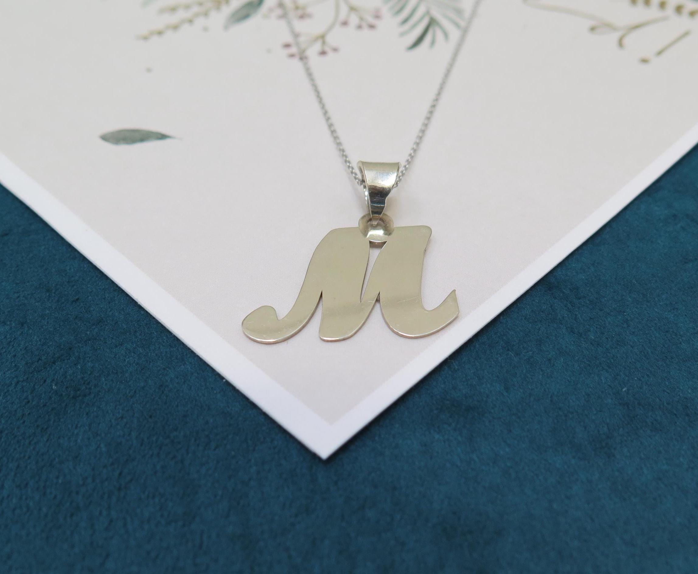 925 Sterling Silver Initial Pendant Necklace - minimalist Letter Charm - Dainty Custom Monogram Jewellery Gift for Women Her Him + 16" Chain