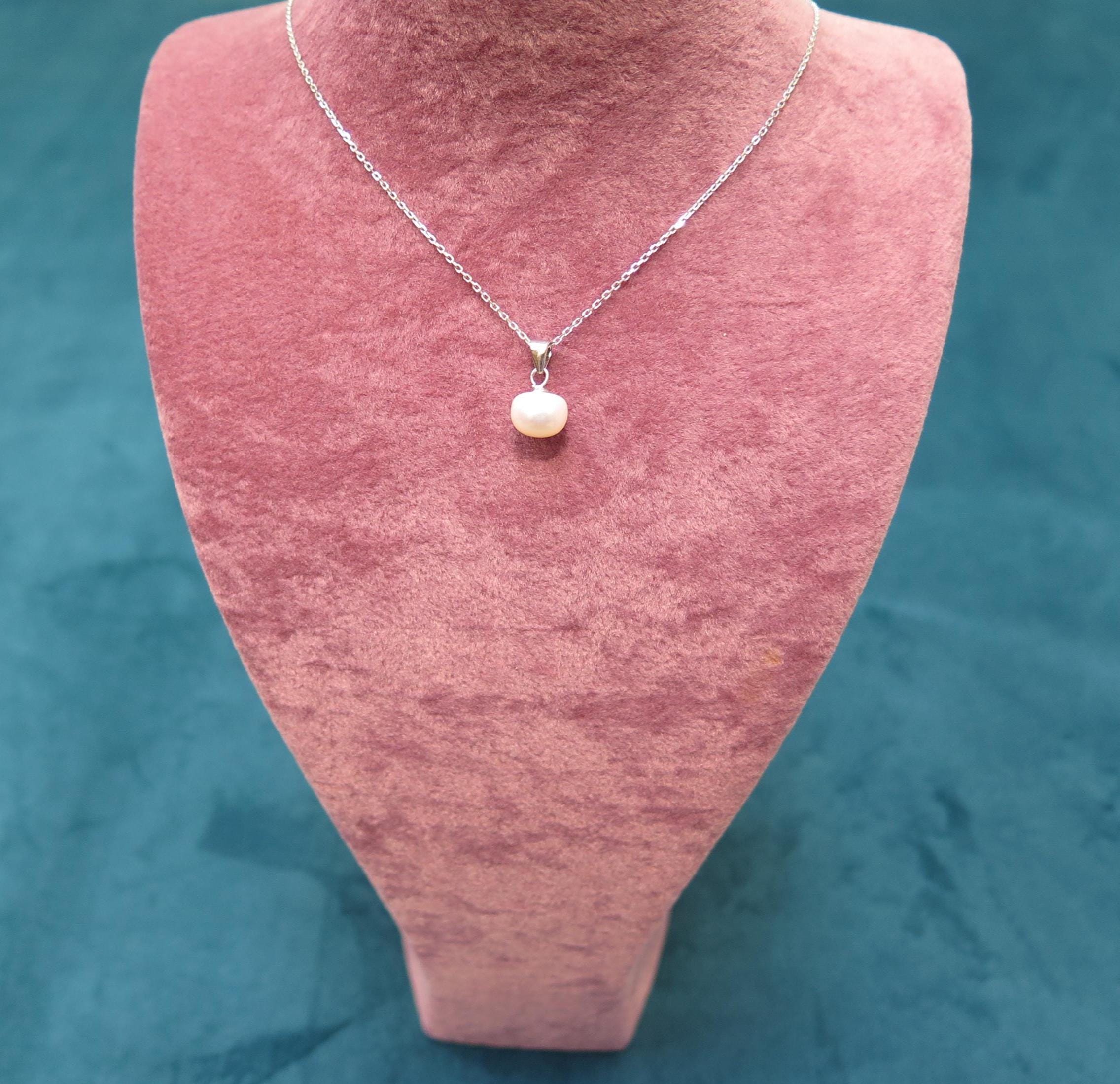 925 Sterling Silver Freshwater Pearl Dainty Pendant Necklace - Dainty Elegant Jewellery Gift for Women, Minimalist Jewellery with 18" Chain