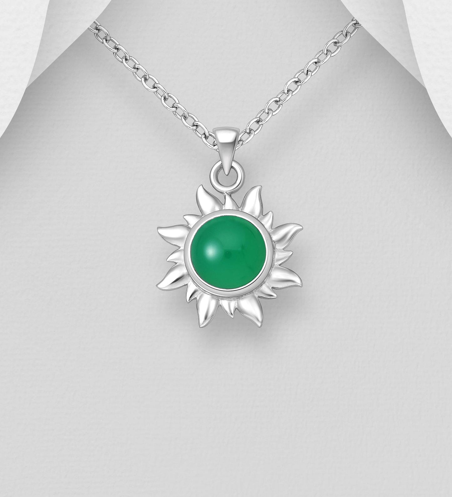 925 Sterling Silver Sun and Moon Pendant with Gemstone - 16 Inch Solid Silver Chain - High-Quality Celestial Jewelry Chic Necklace, Gift Her