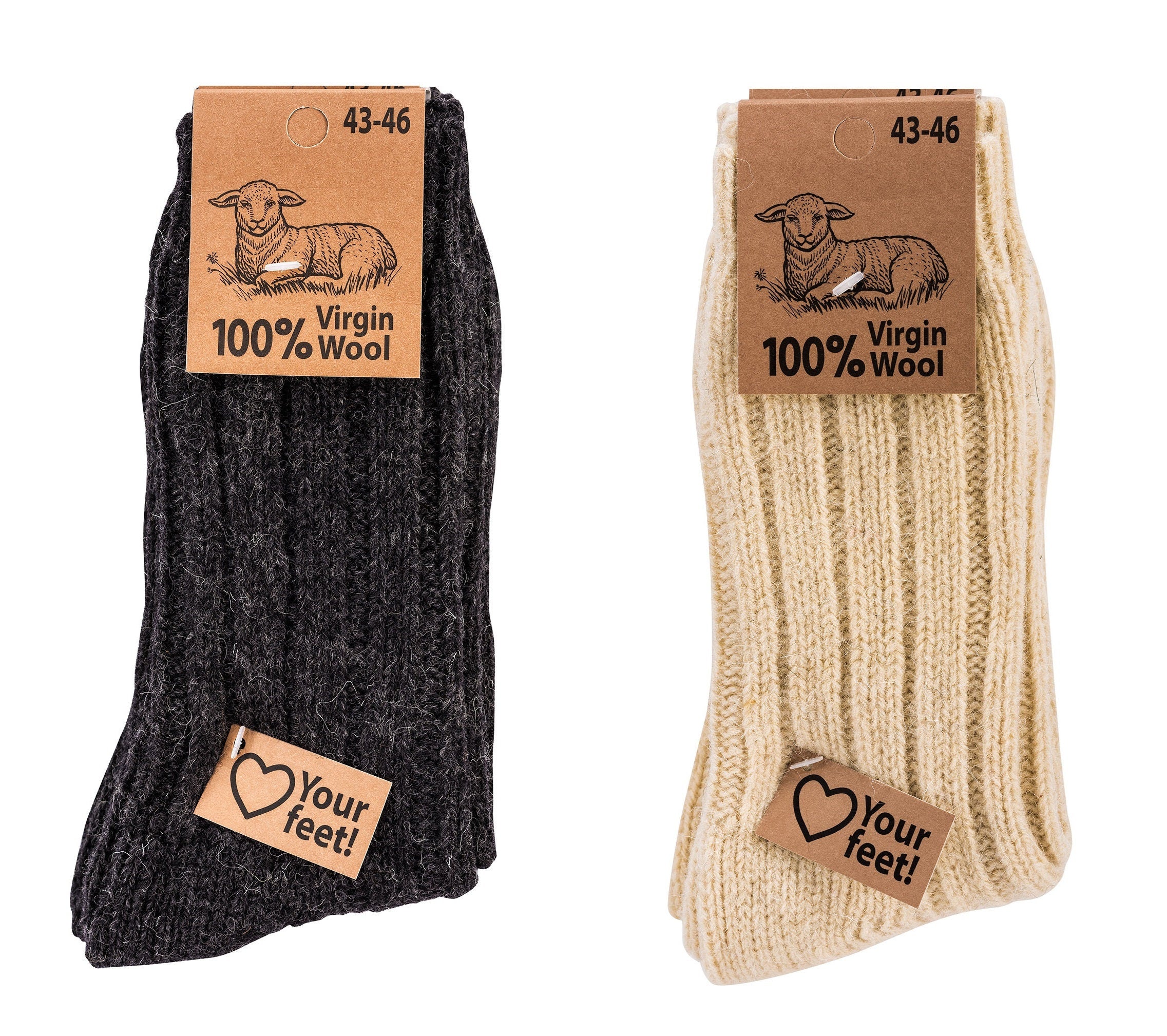 100% Virgin Wool Socks (lamb's first shearing) Men - Women, Extremely warm and soft